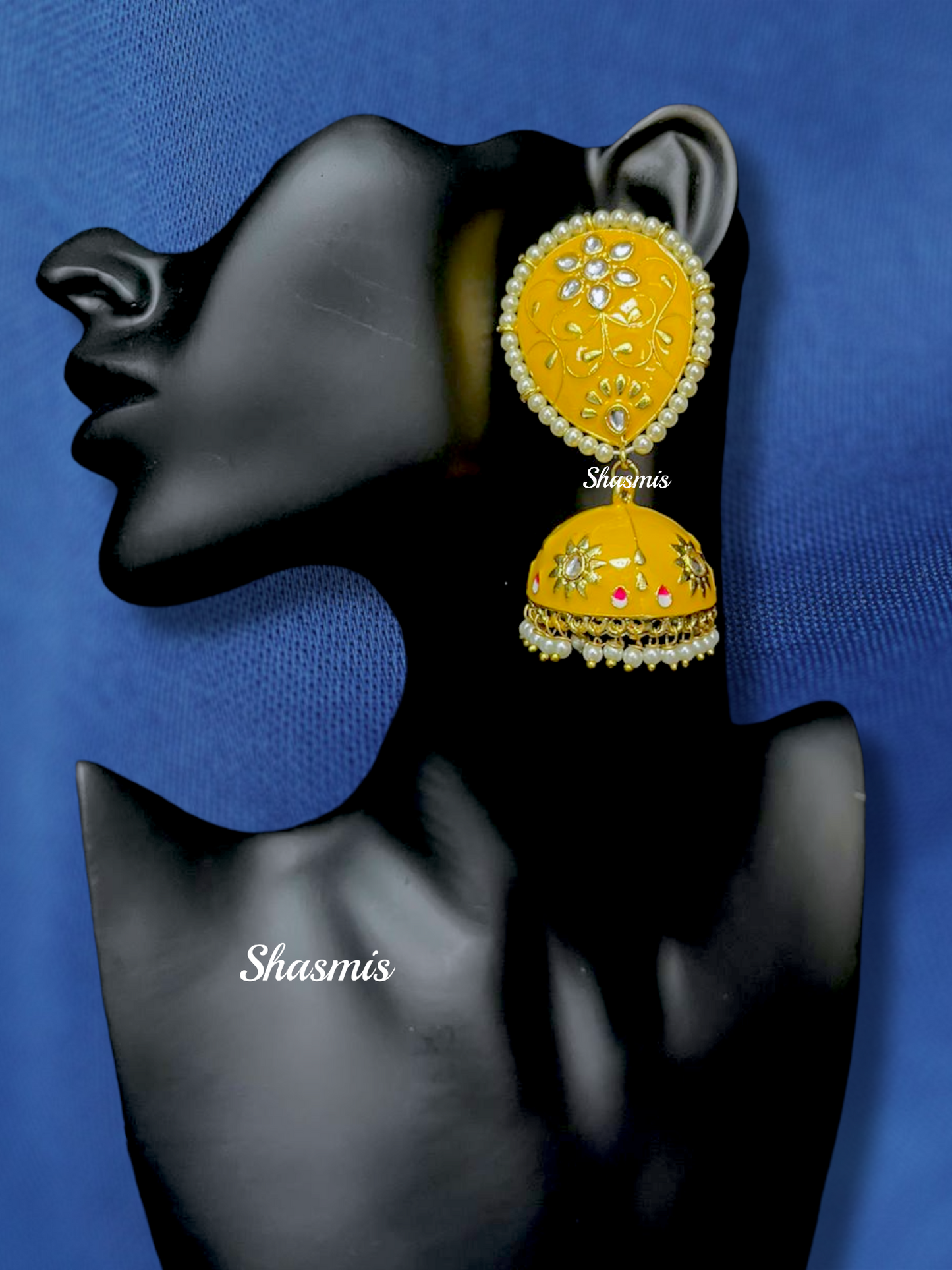 Yellow Kundan Polki Jhumkas Earrings
