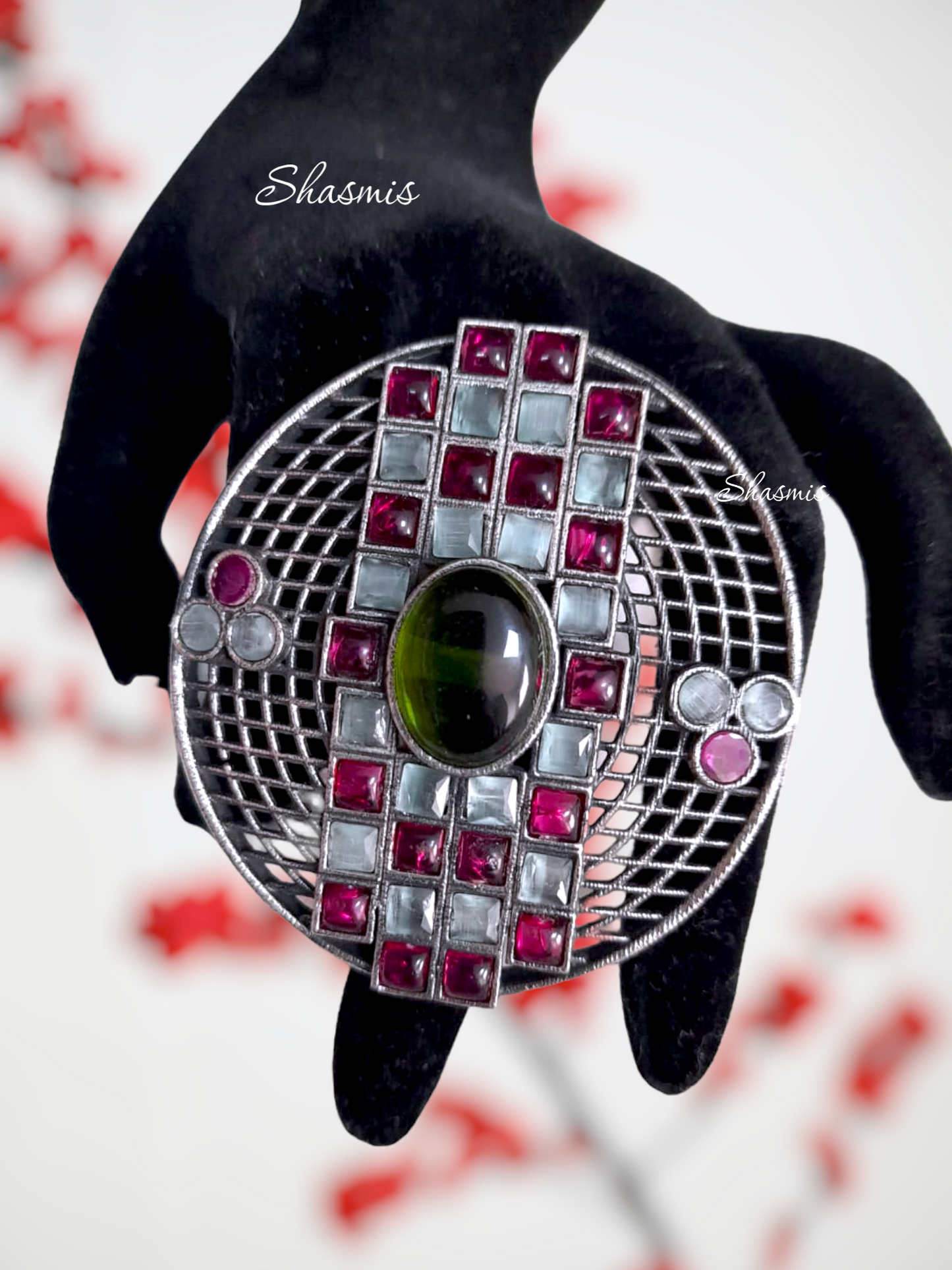 Handwork Net Oxidised Ring