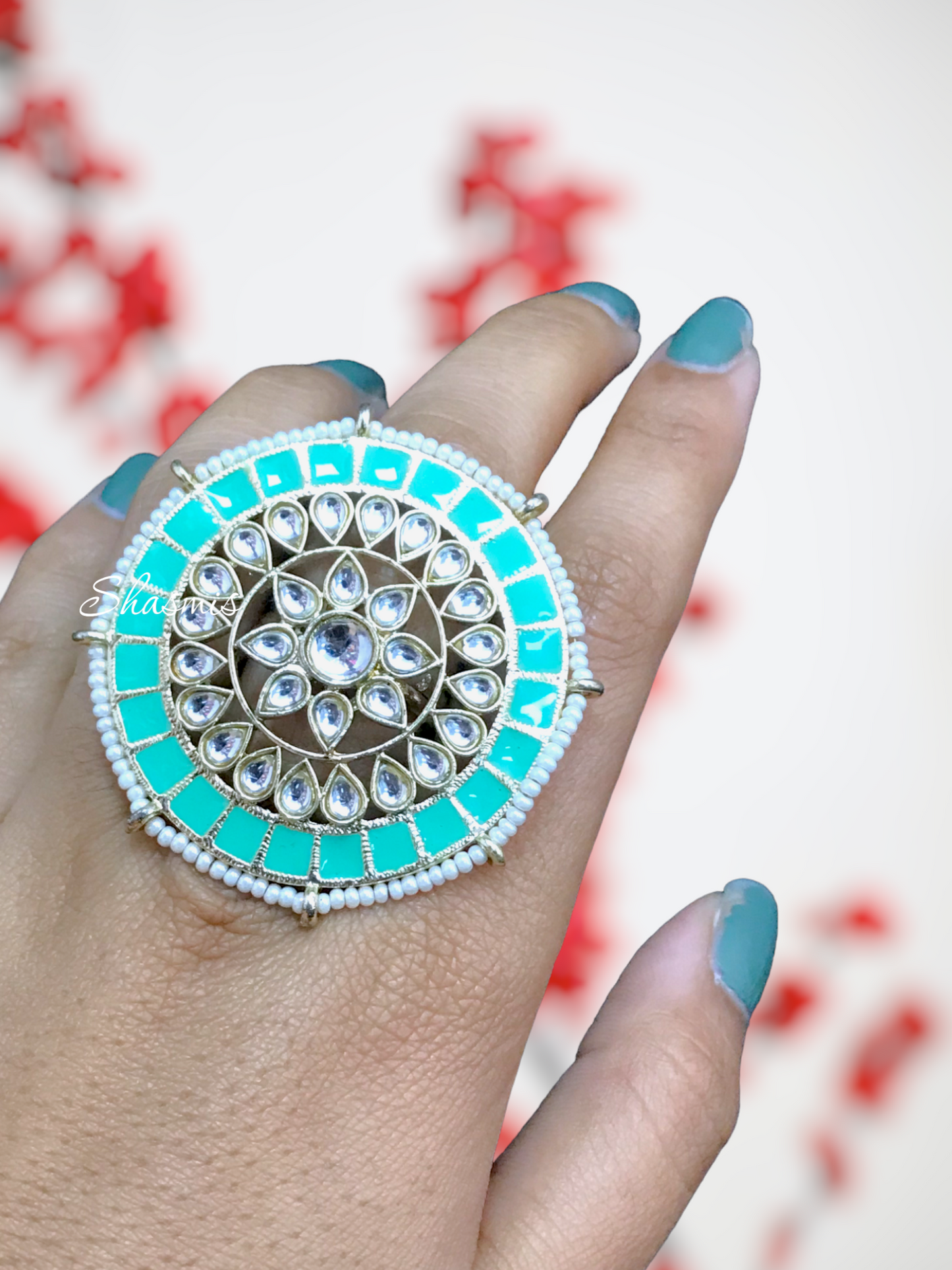 Mint Green Kundan Ring