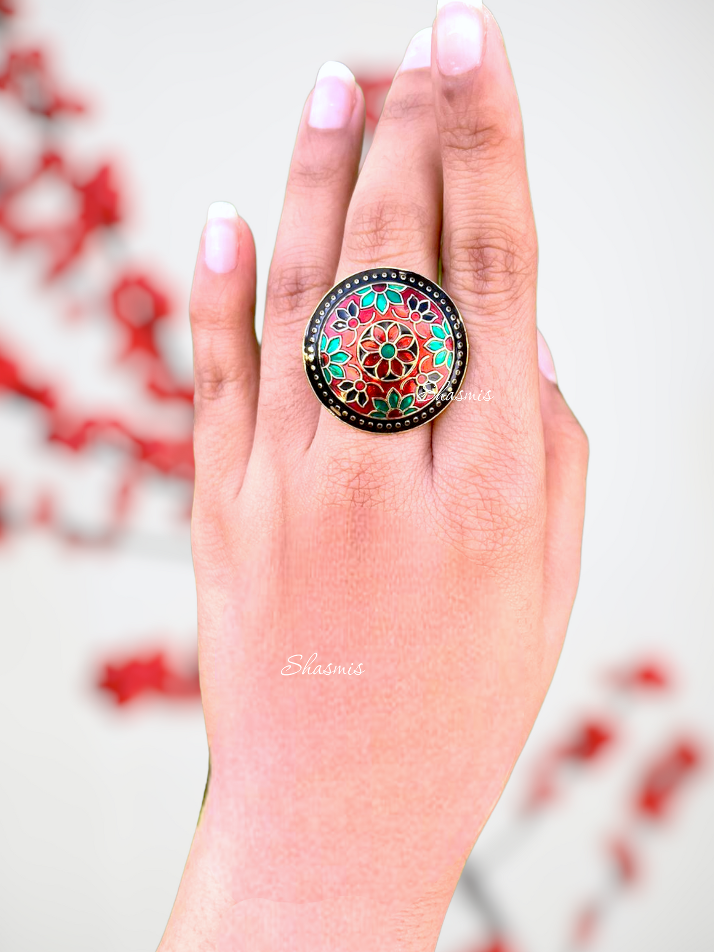 Red and Green Meenakari Handwork Rings