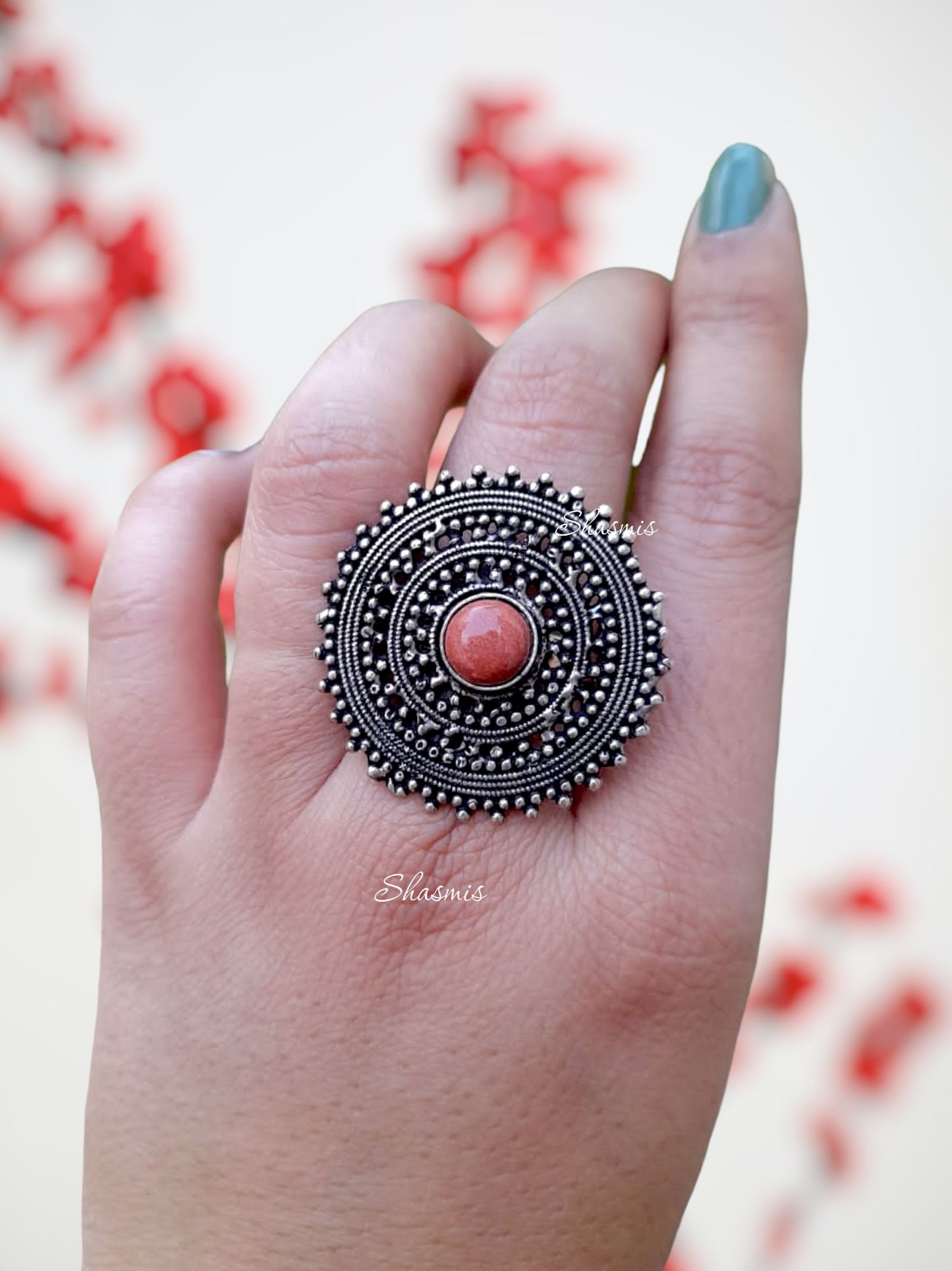 Brown Stone Silver Oxidised Ring