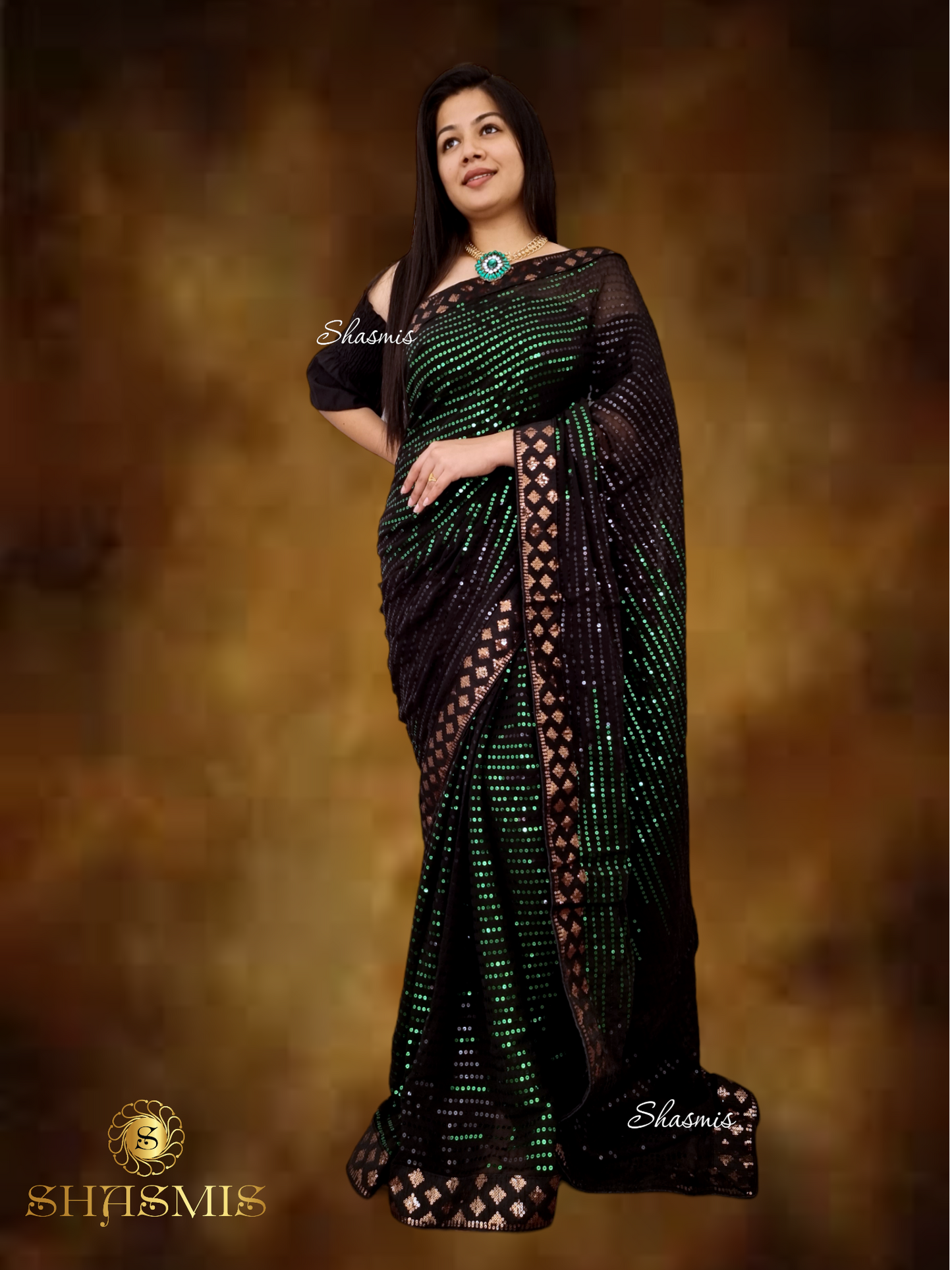 Green Sequence Fashionable Saree With Embroidery Lace