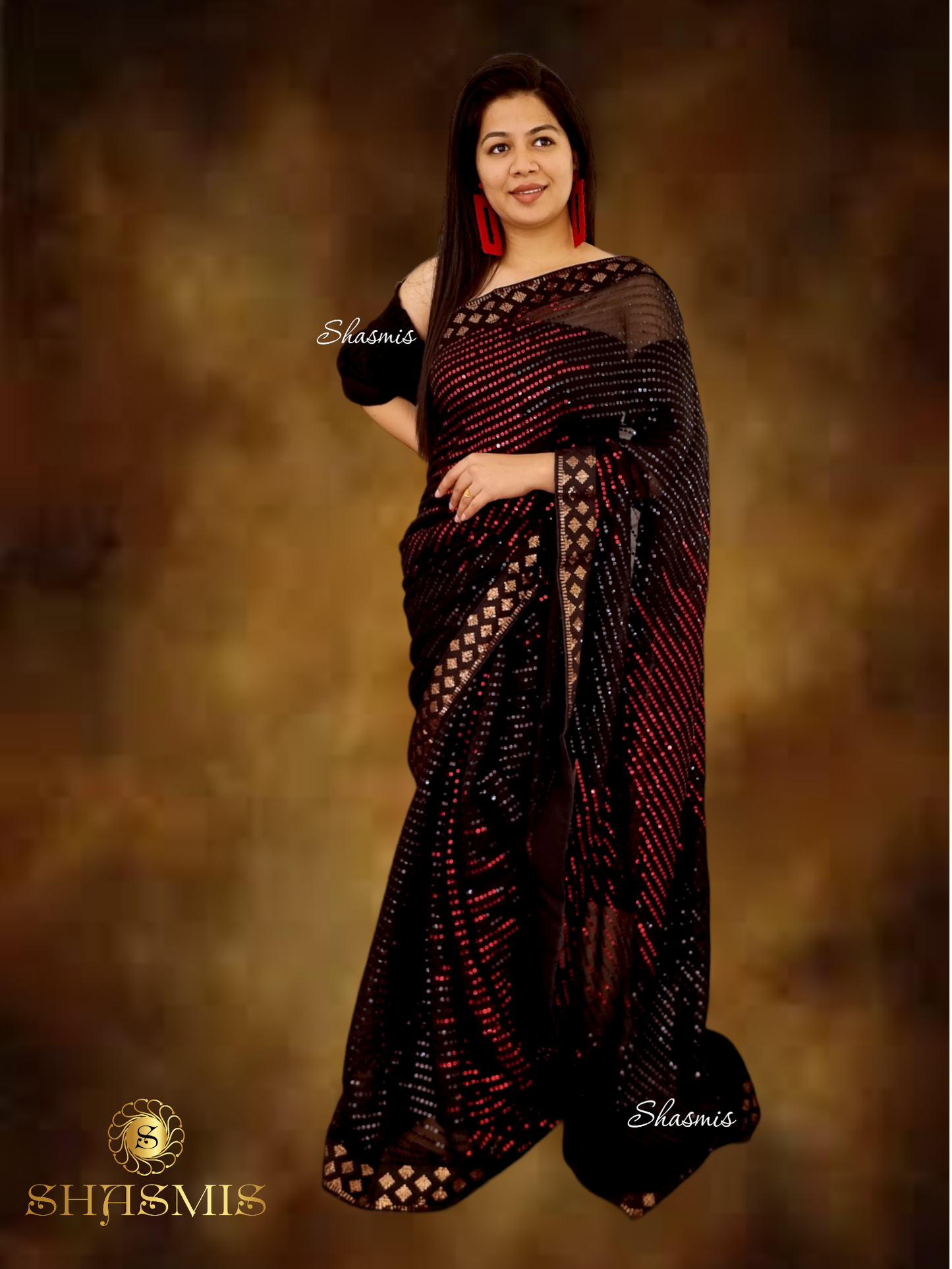 Red Color Sequence Fashionable Silk Embroidery Lace Saree