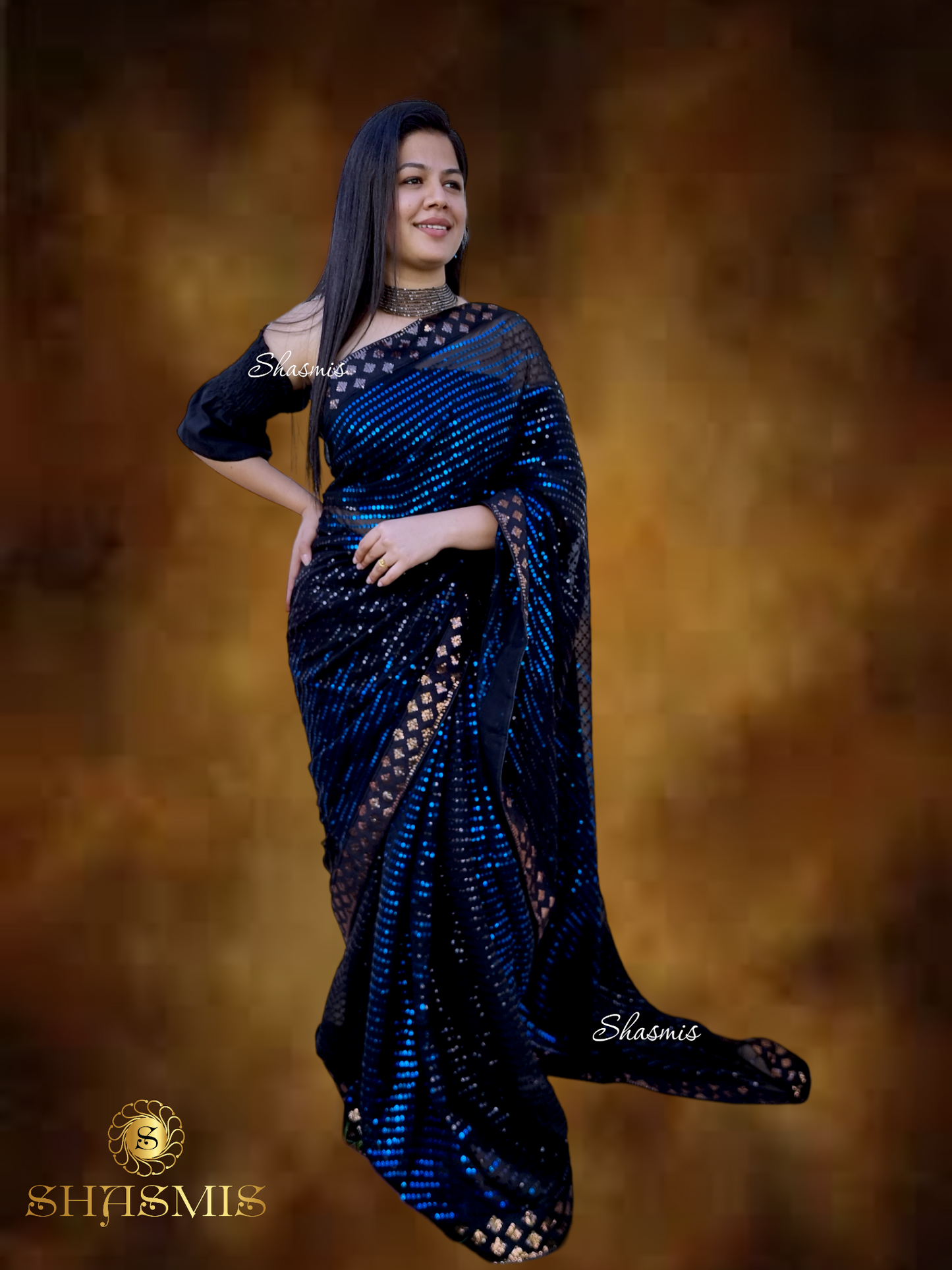 Blue Color Sequence Silk Saree