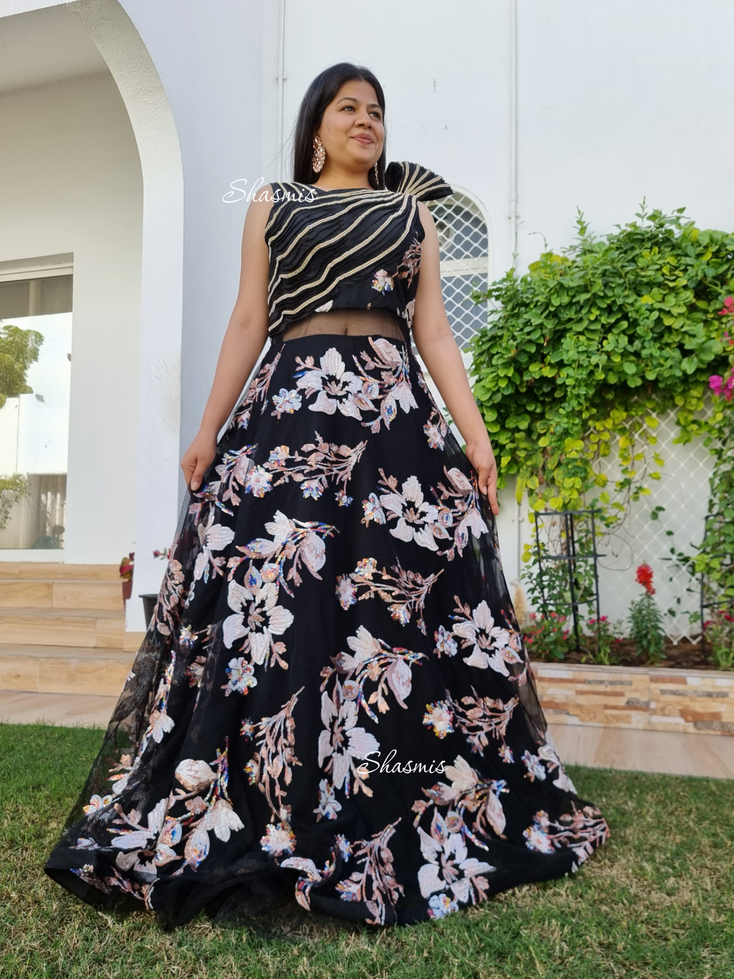 Black Color Gown, Embroidery Work With Designer Shoulder