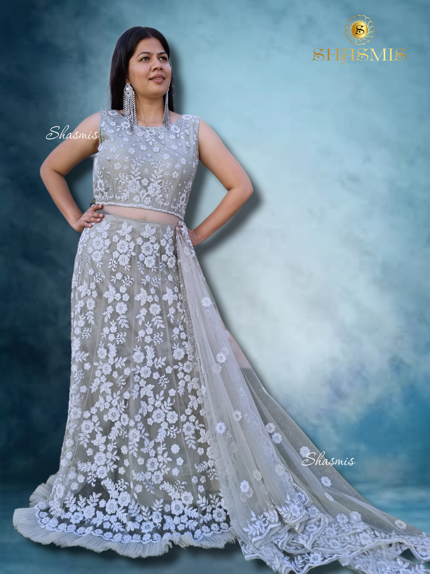 Pista Green Color Cutdana Work Gown