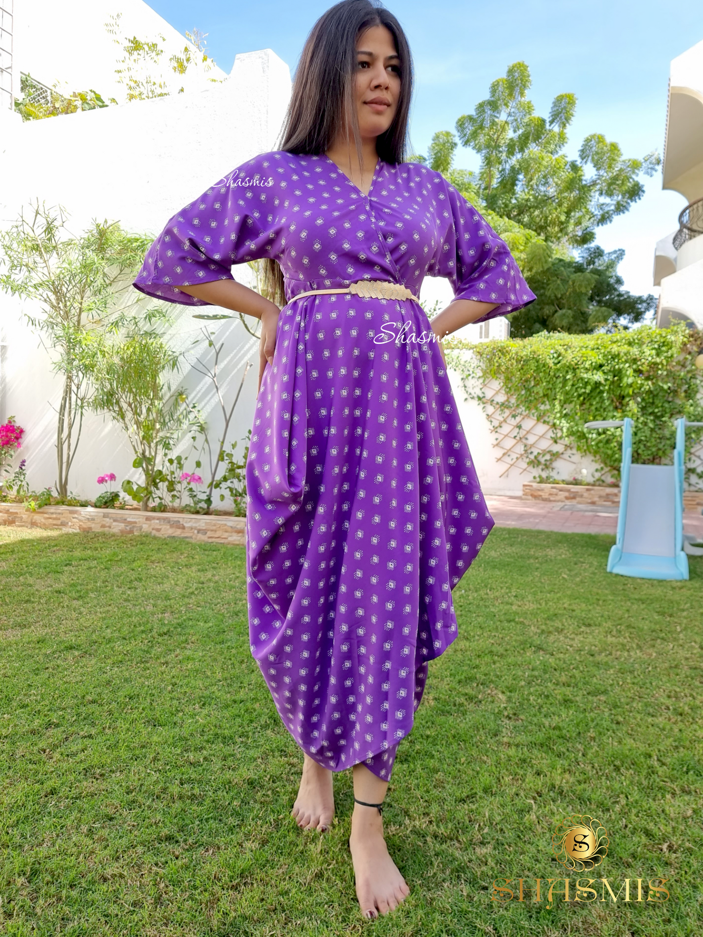 Purple Color Kaftan With Golden Stretchable Belt