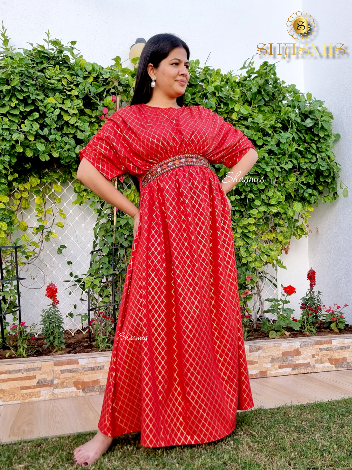 Red Color Long Gown Dress With Ruffle Hands