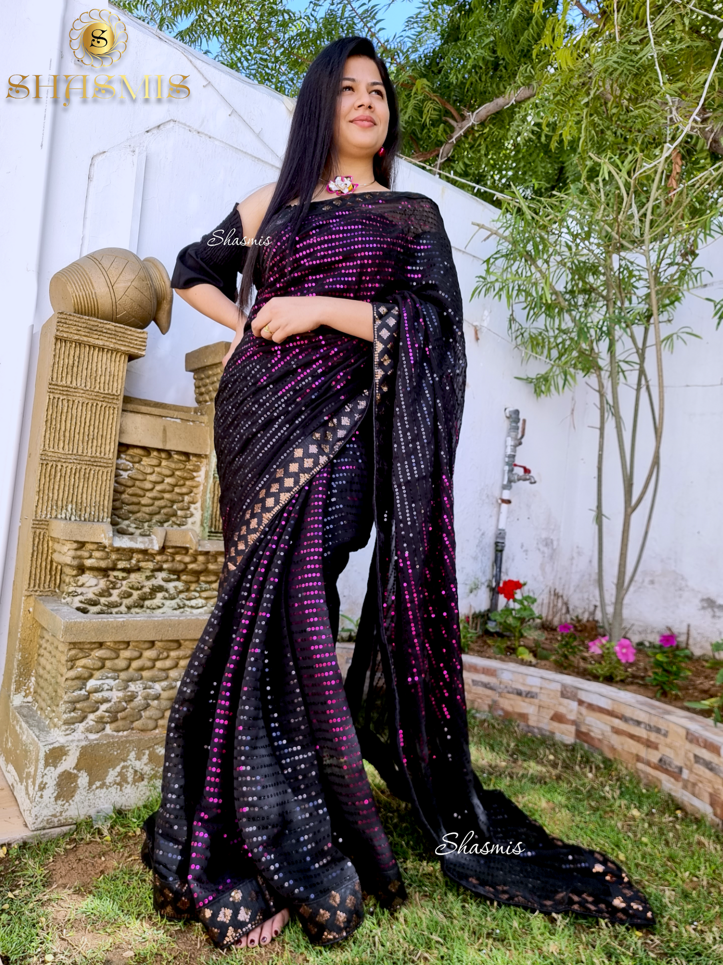 Pink Sequence Fashionable Silk Saree With Embroidery Lace