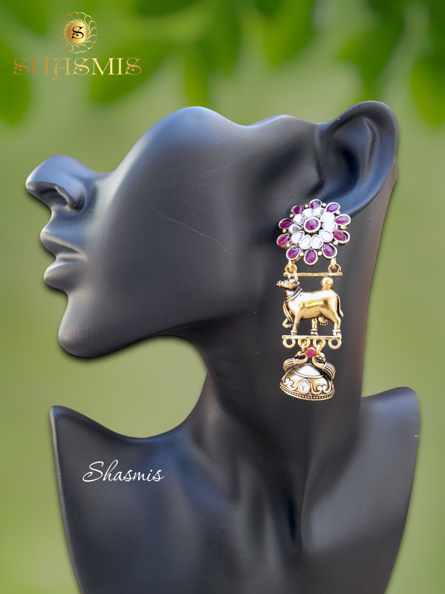 Magenta Color Long Cow Design Earrings