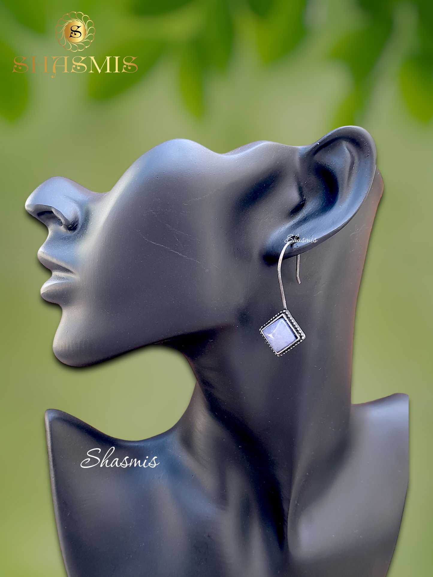 Violet Color Stone Silver Earring