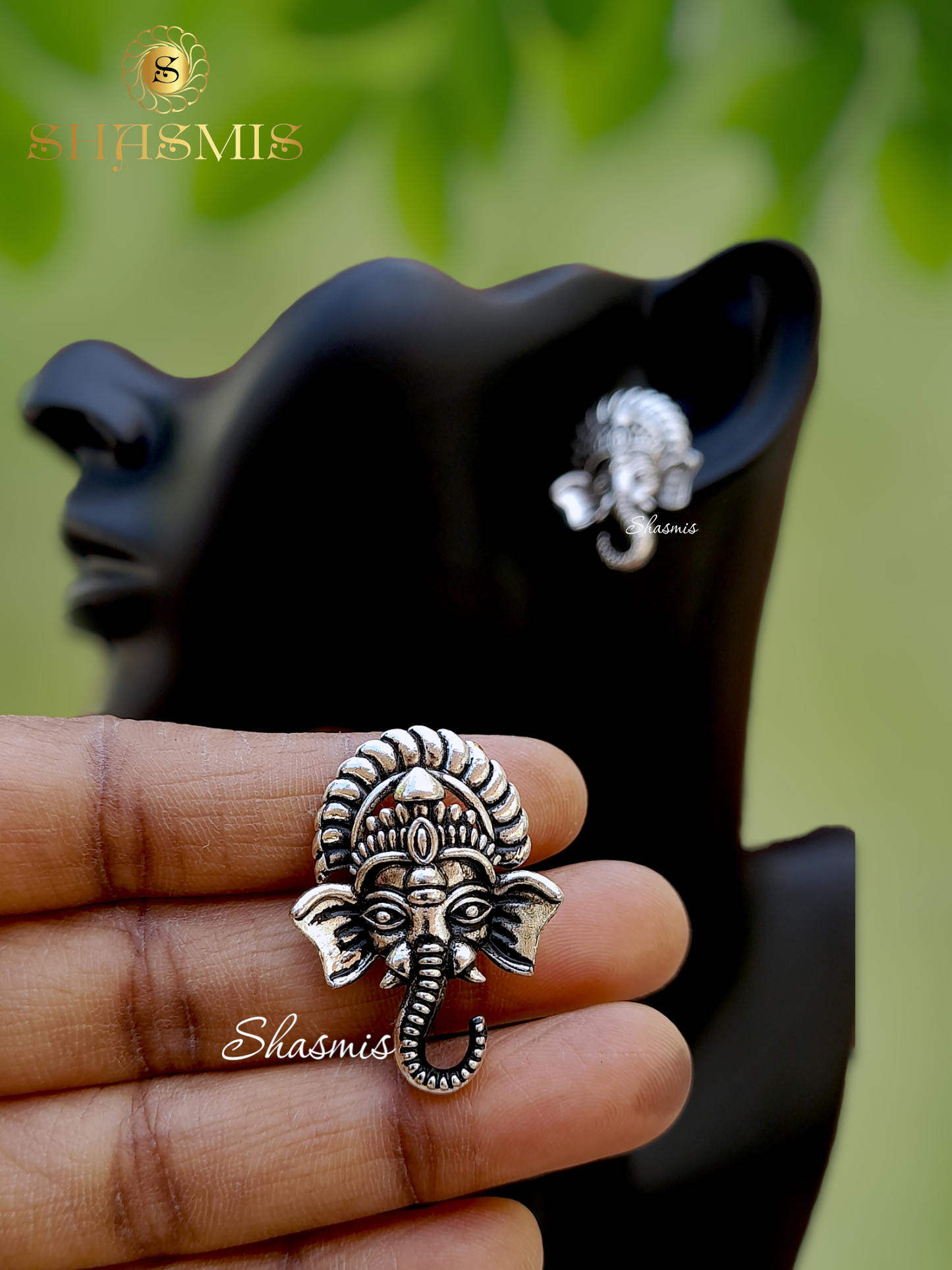 Ganesha Design Silver Oxidised Earrings