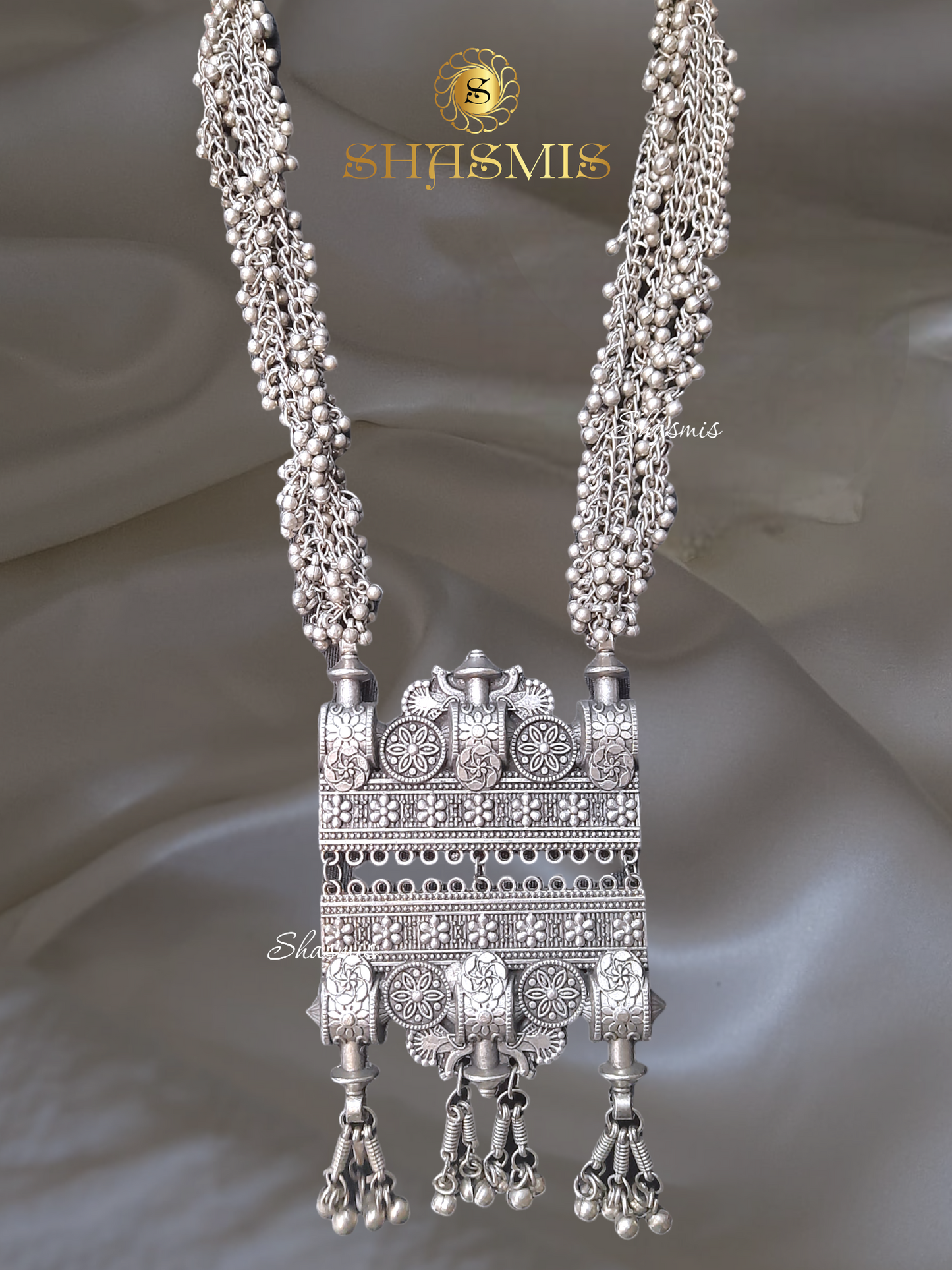 German Silver Long Oxidised Necklace With Earrings