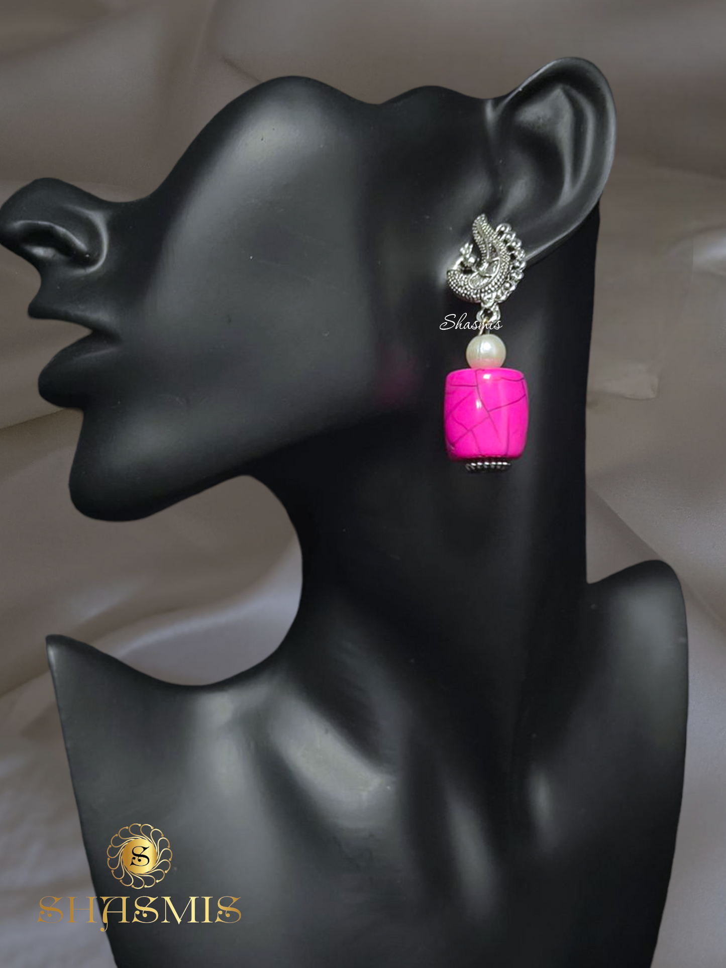 Pink Color Long Boho Trendy Necklace With Earrings