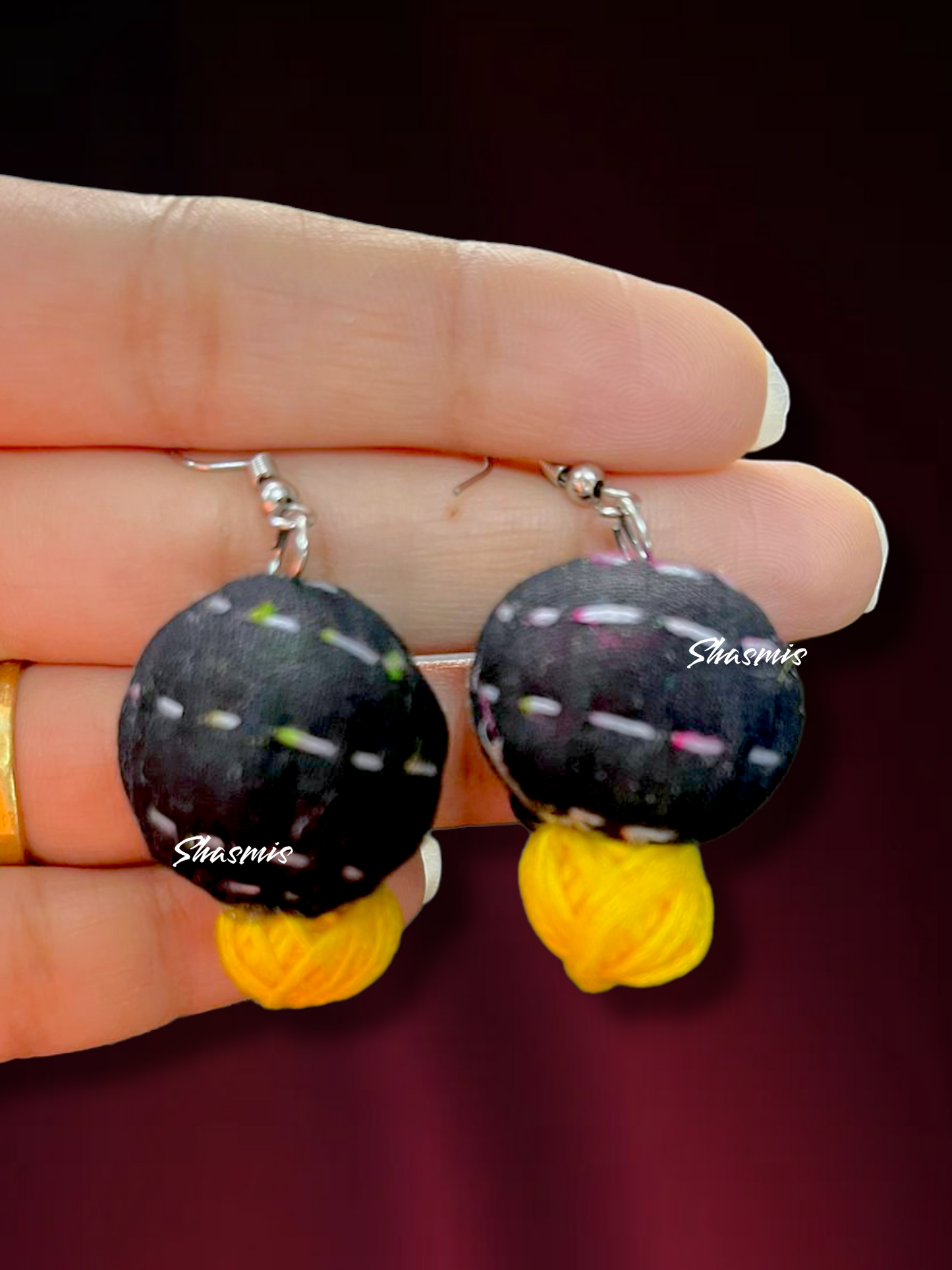 Fabric Balls With Kaudi Work Necklace With Earrings
