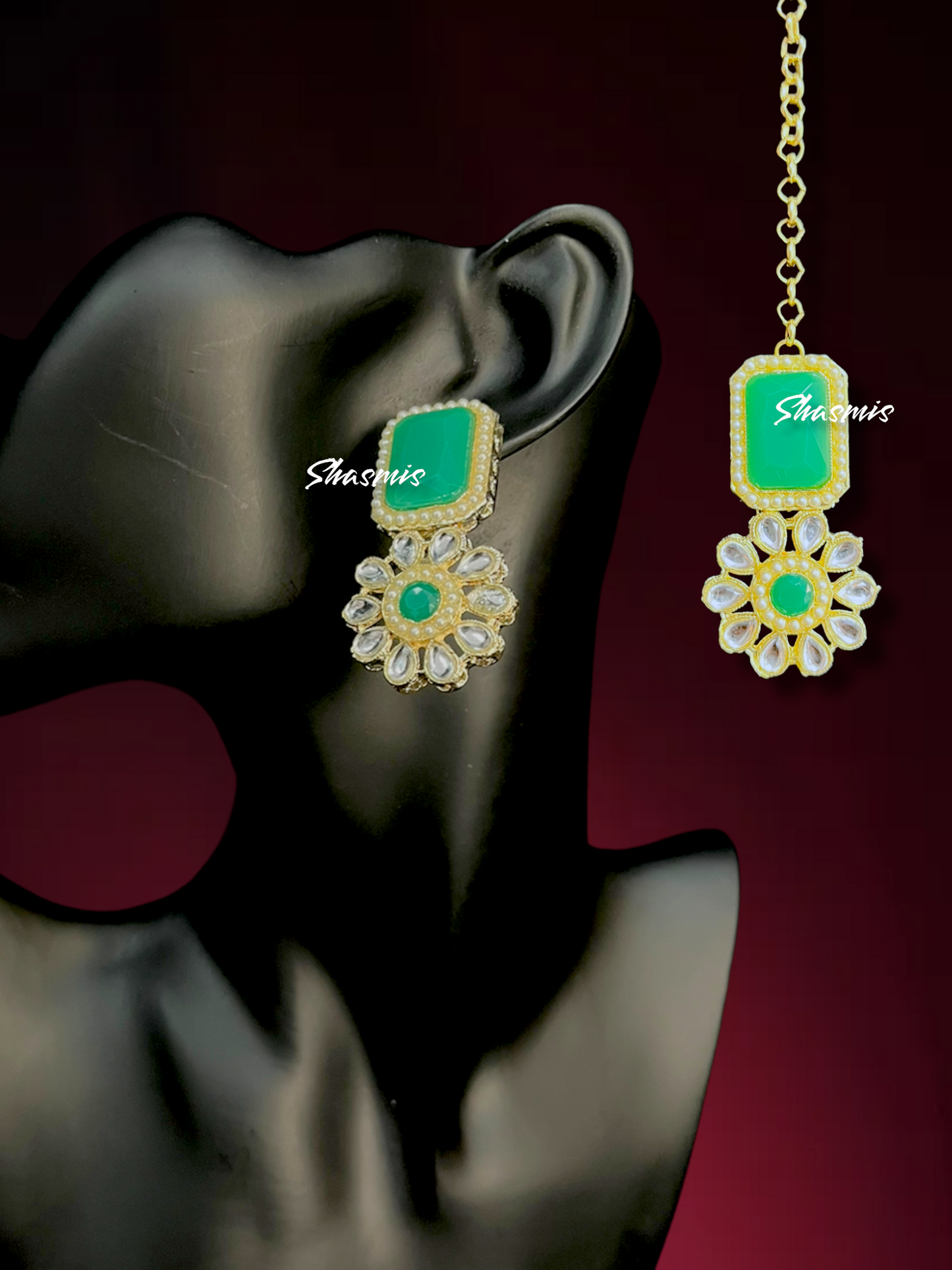 Stone Necklace, Earring And Mangtika With Amazing Flower Design