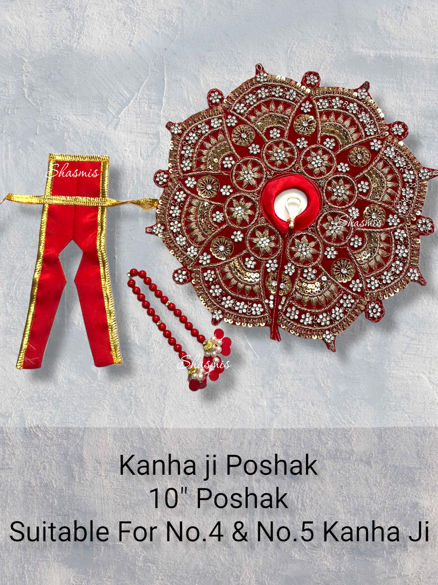 Maroon Color Sequence Work Kanha Ji Poshak With Mala