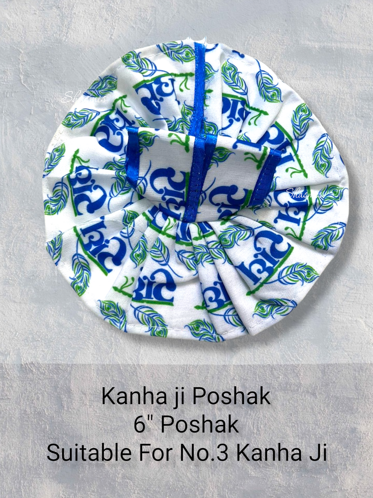 White Color Cotton With Blue Color Printed Design Kanha Ji Poshak