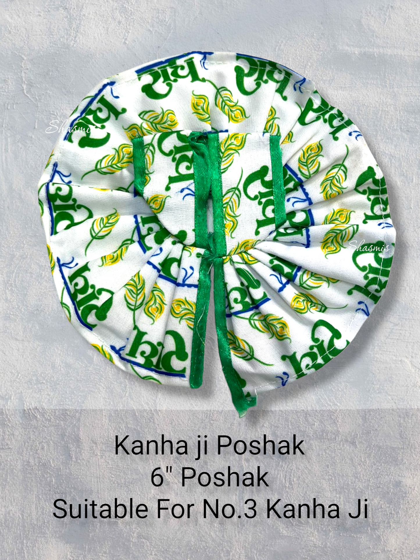 White Color Cotton With Green Color Printed Kanha Ji Poshak