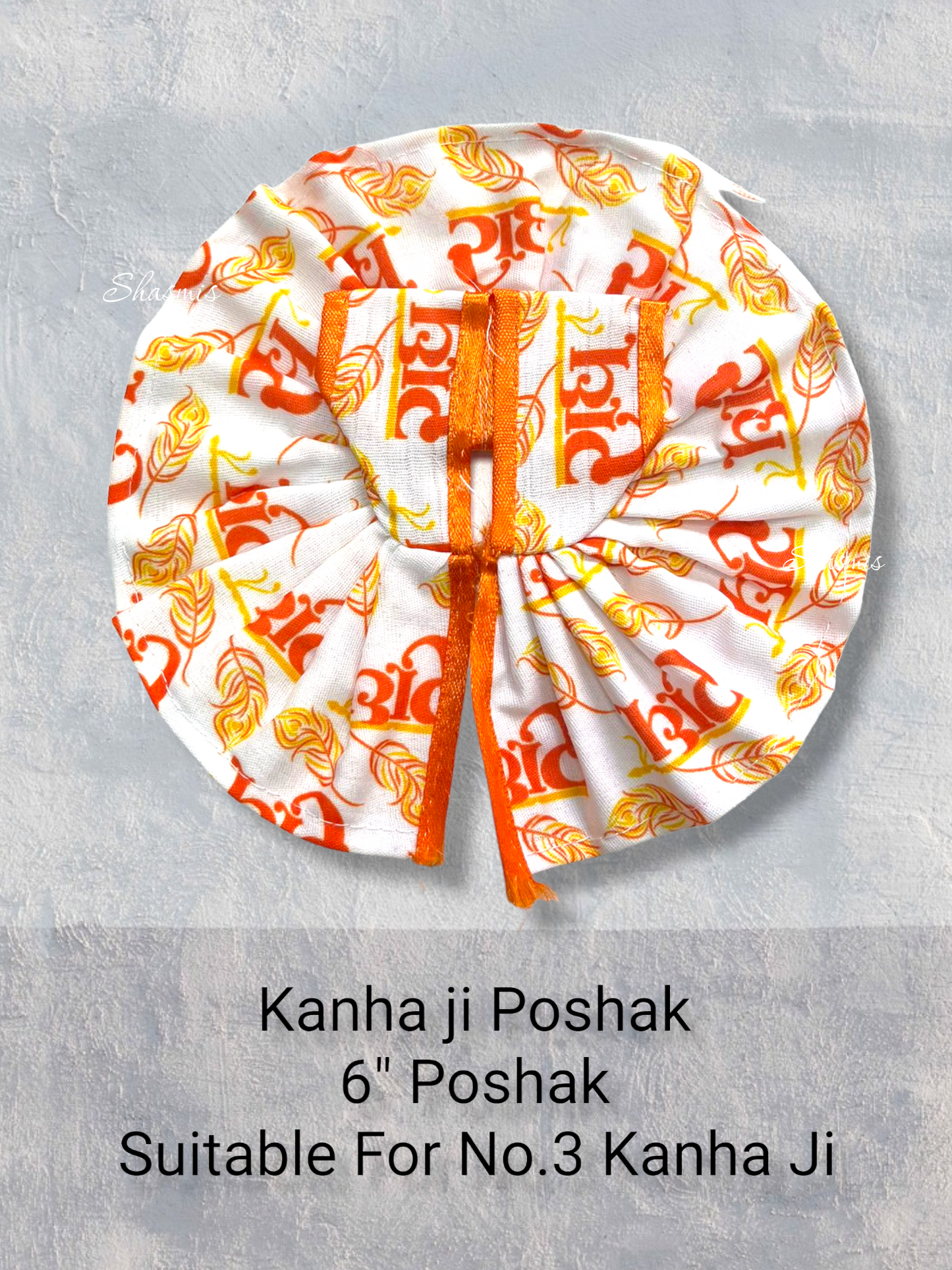 White Color Cotton With Orange Printed Kanha Ji Poshak