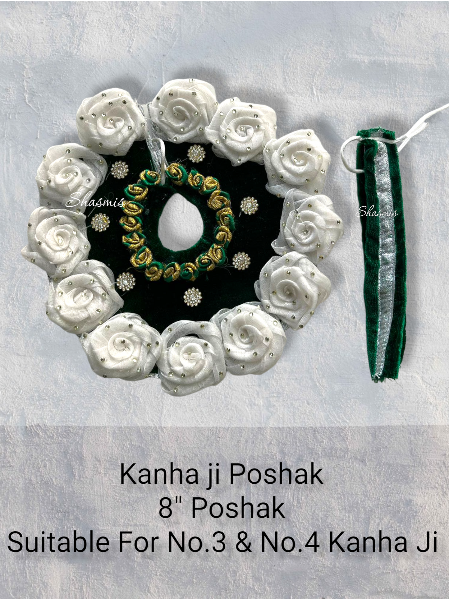 Green Velvet White Flower Design Kanha Ji Poshak