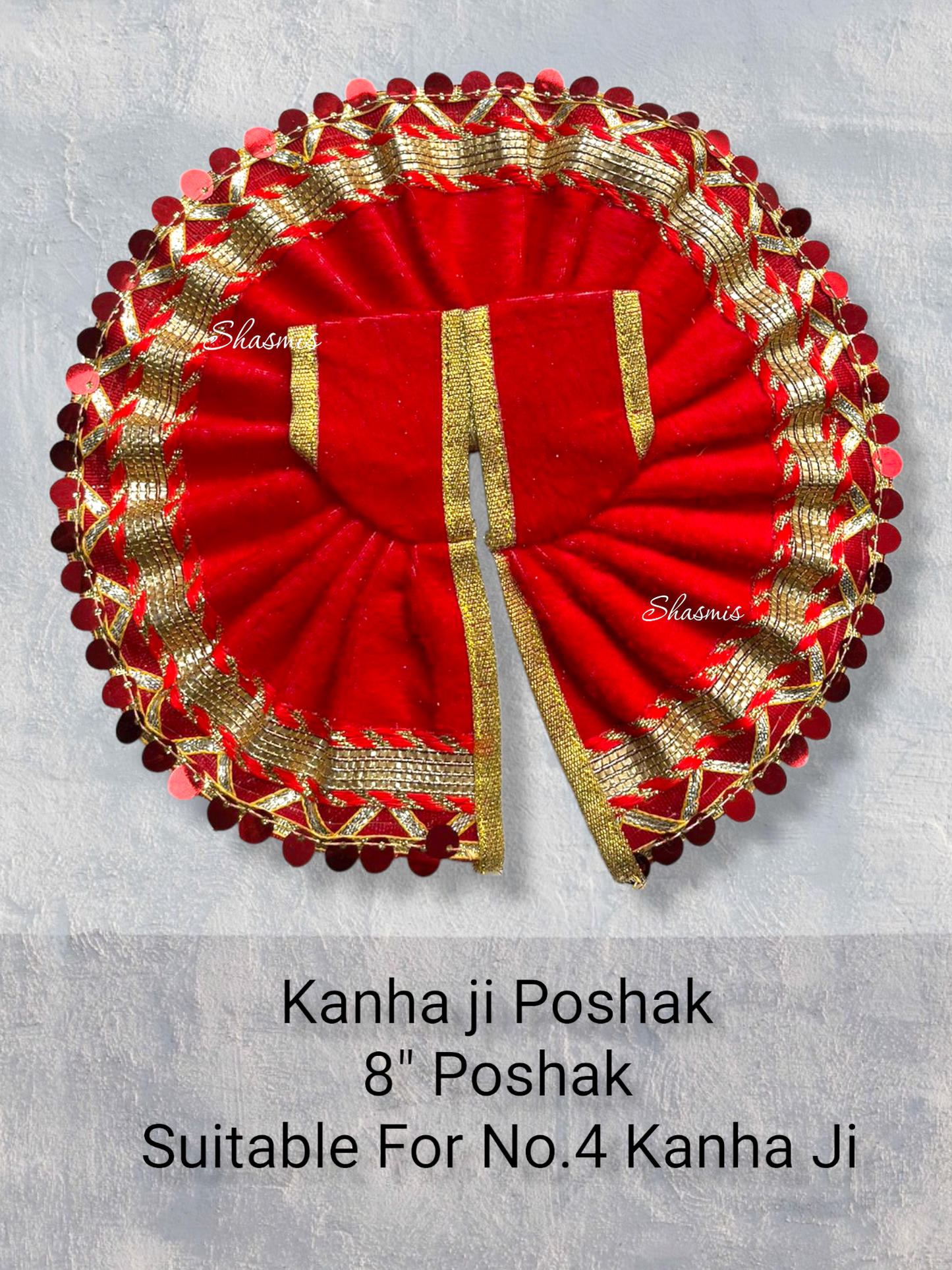 Red Color Velvet Sequence Kanha Ji Poshak