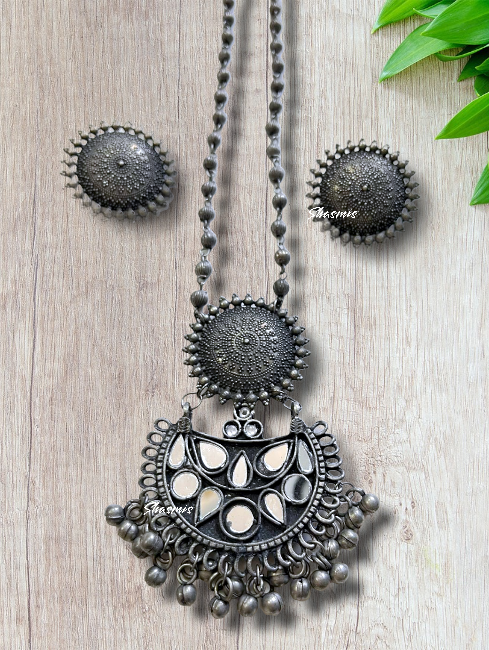 German Silver Sequence Necklace With Earrings