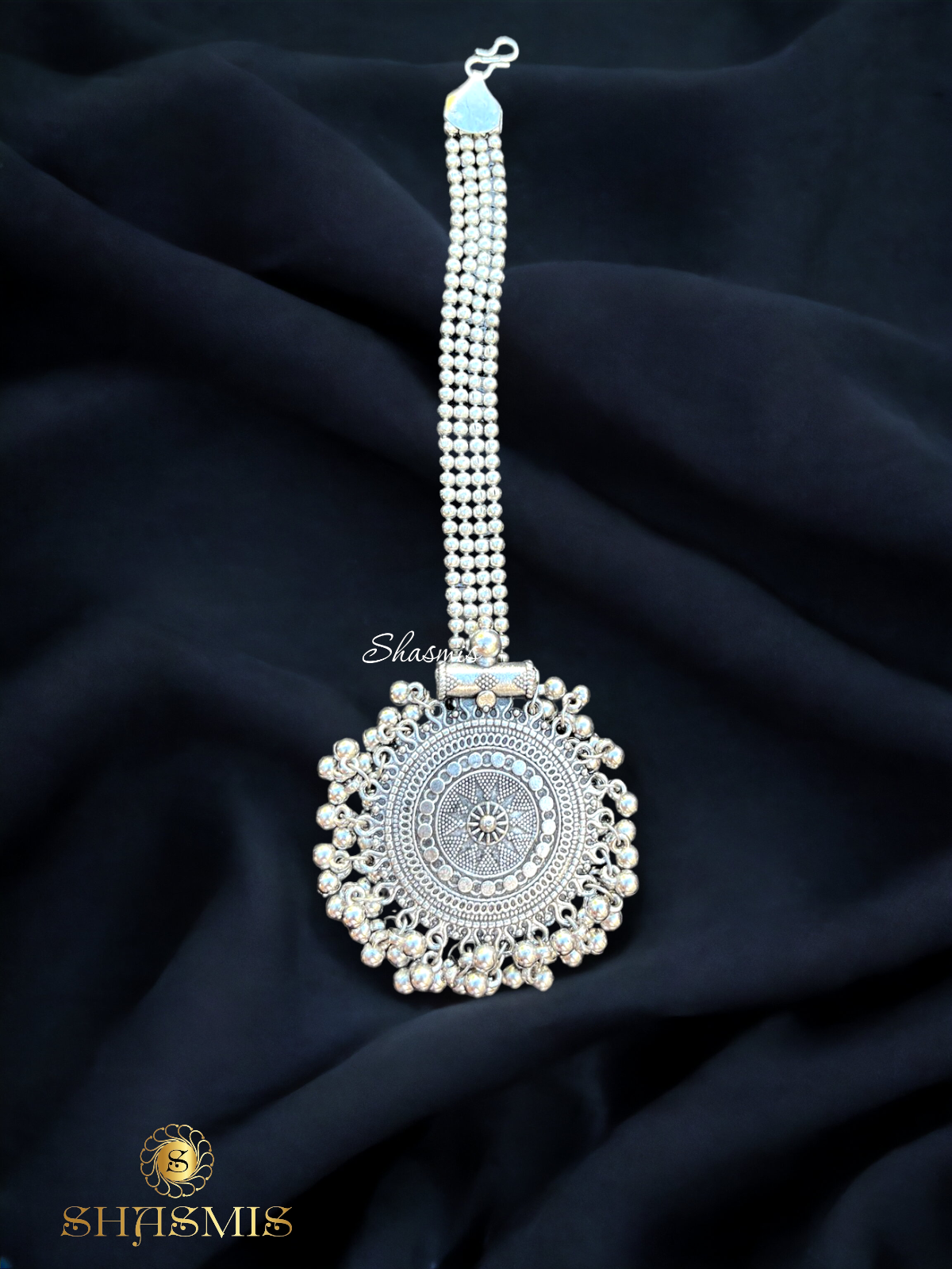 Silver Oxidised Design Ghungroo Mangtika