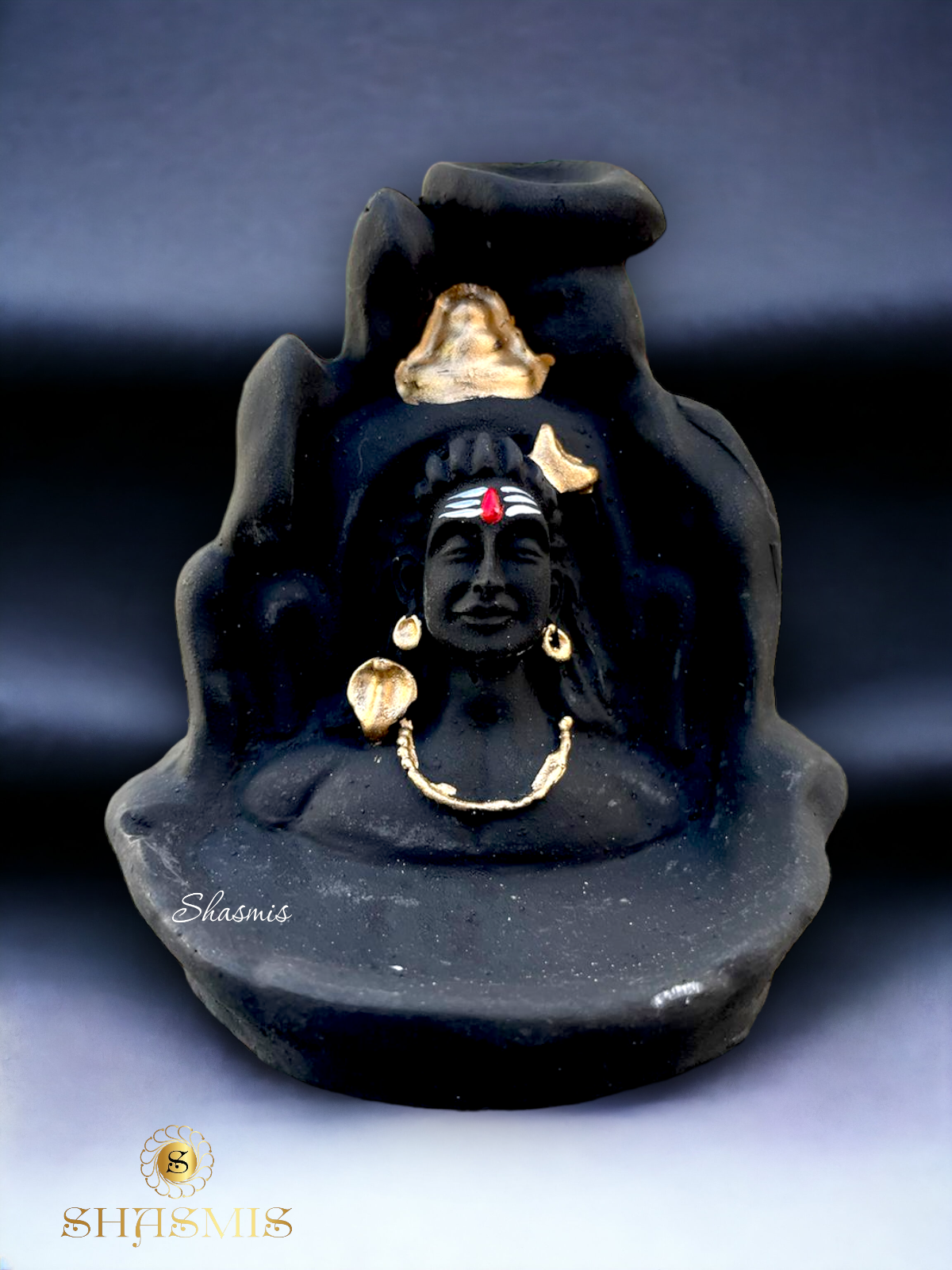 Lord Shiva Backflow Made of Resin, Smoke Incense Holder with 10 Cone