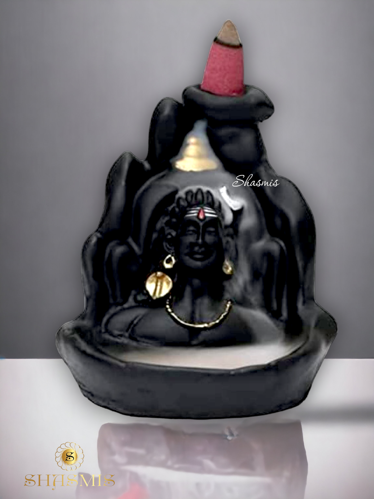 Lord Shiva Backflow Made of Resin, Smoke Incense Holder with 10 Cone