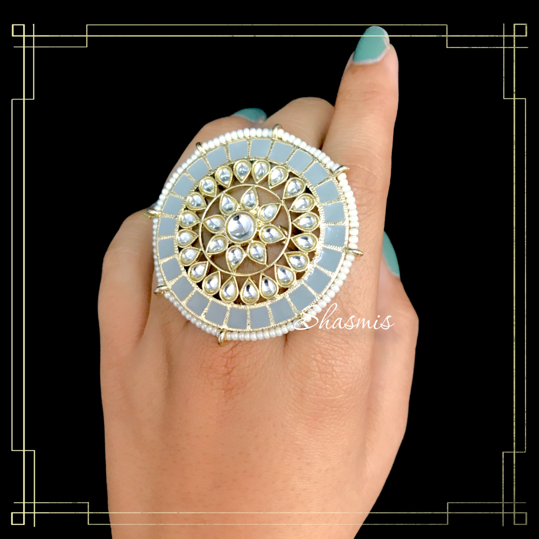 Grey kundan Ring