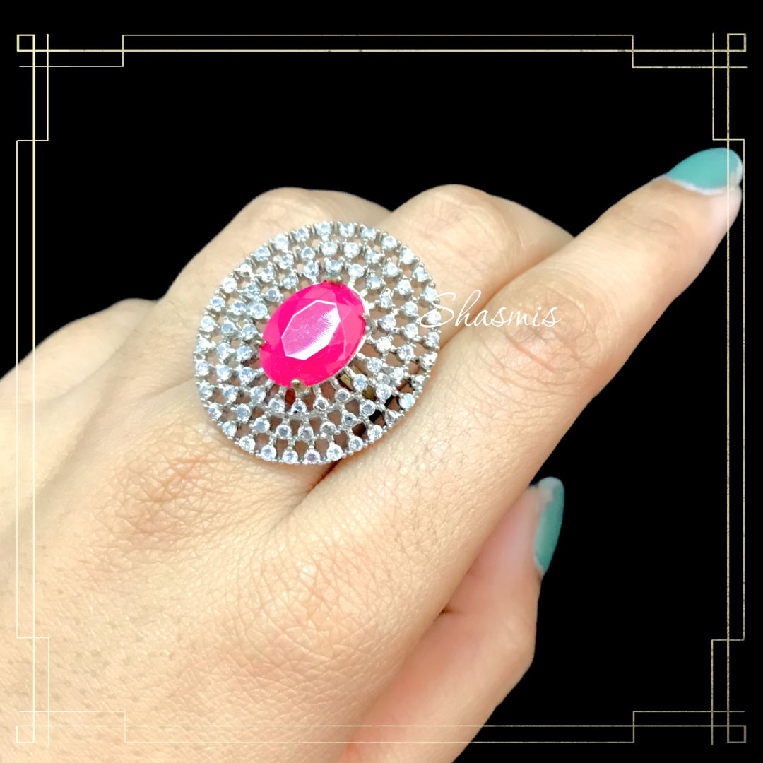 Red Ruby American Diamond Ring