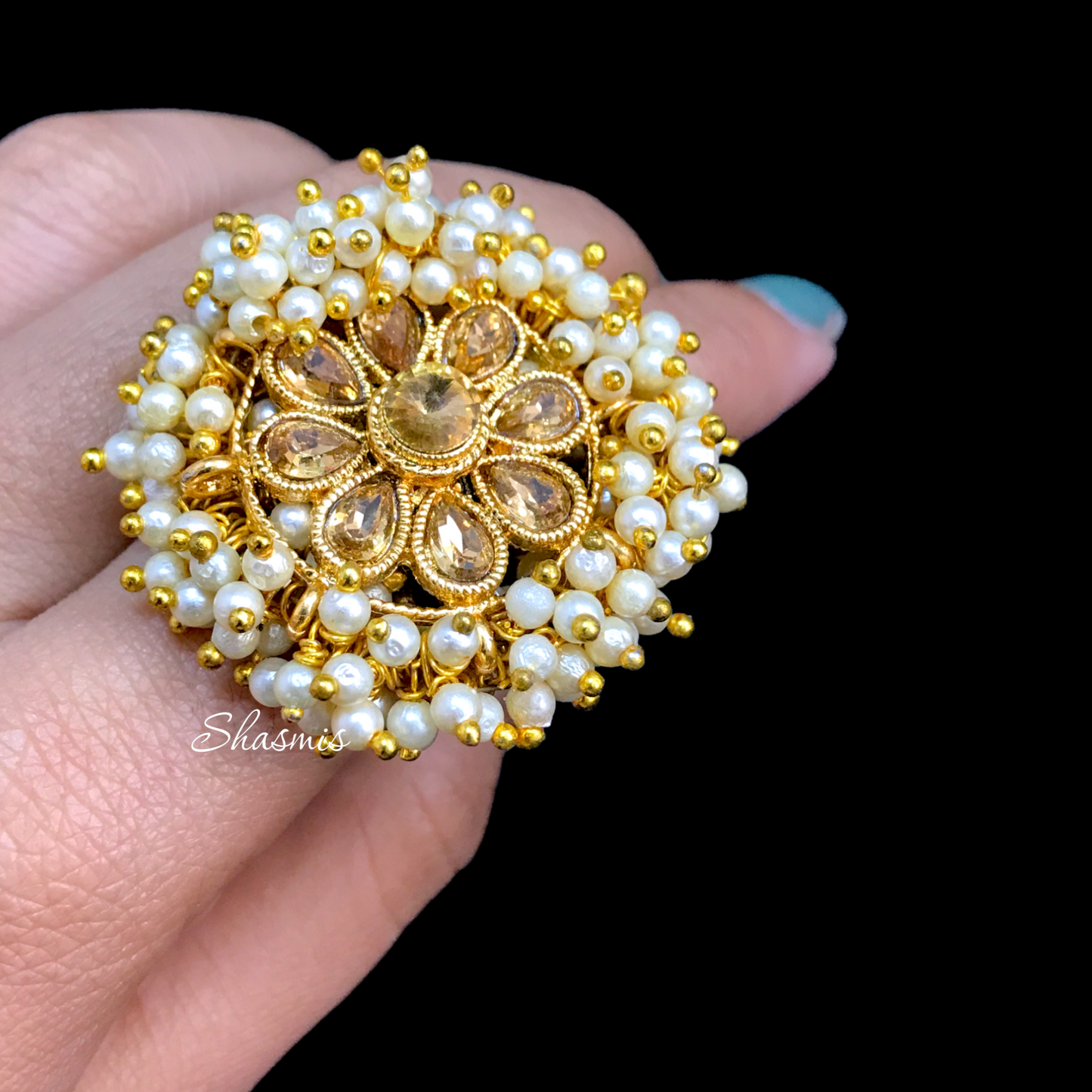 Kundan Pearl Ring
