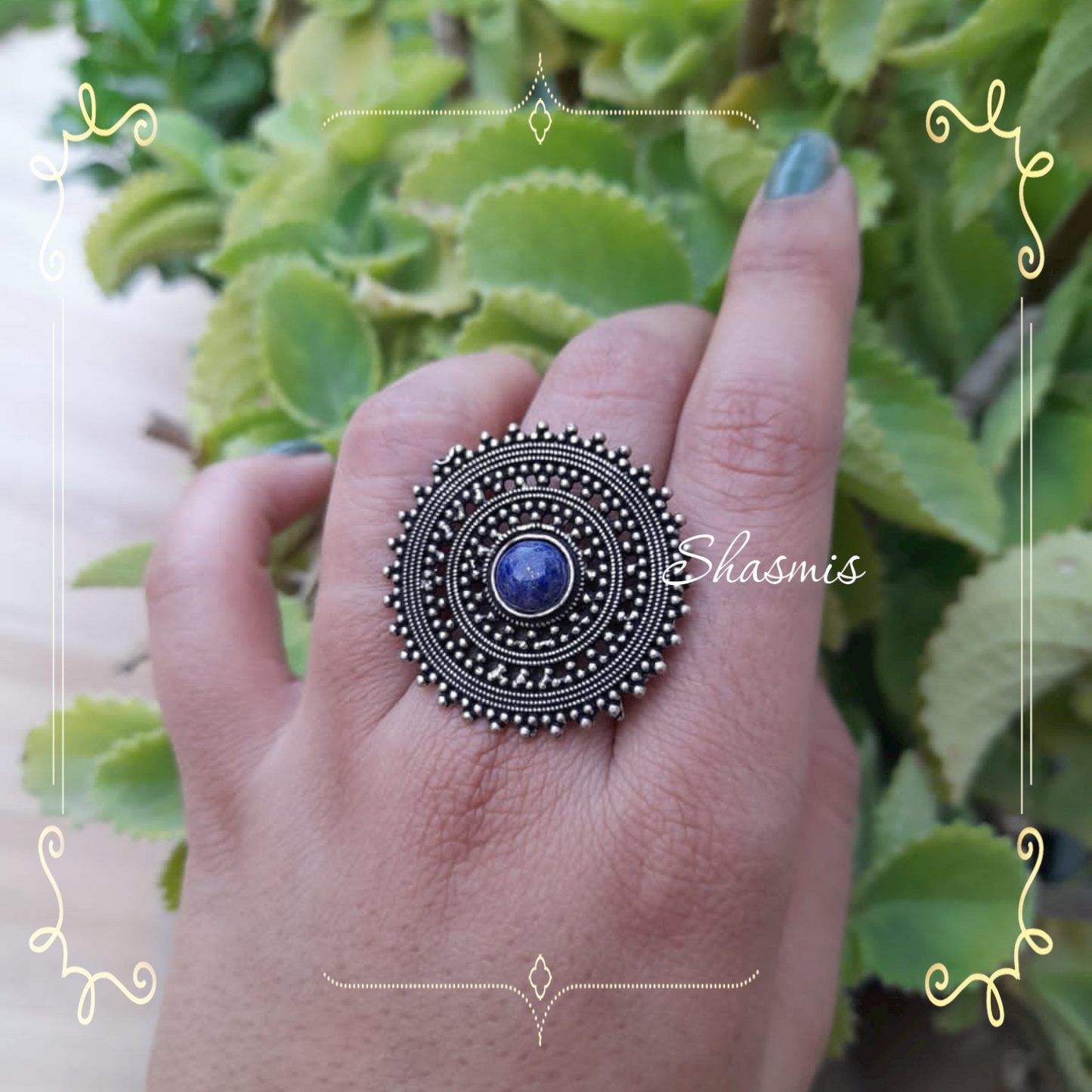 Blue Oxidised Silver Ring