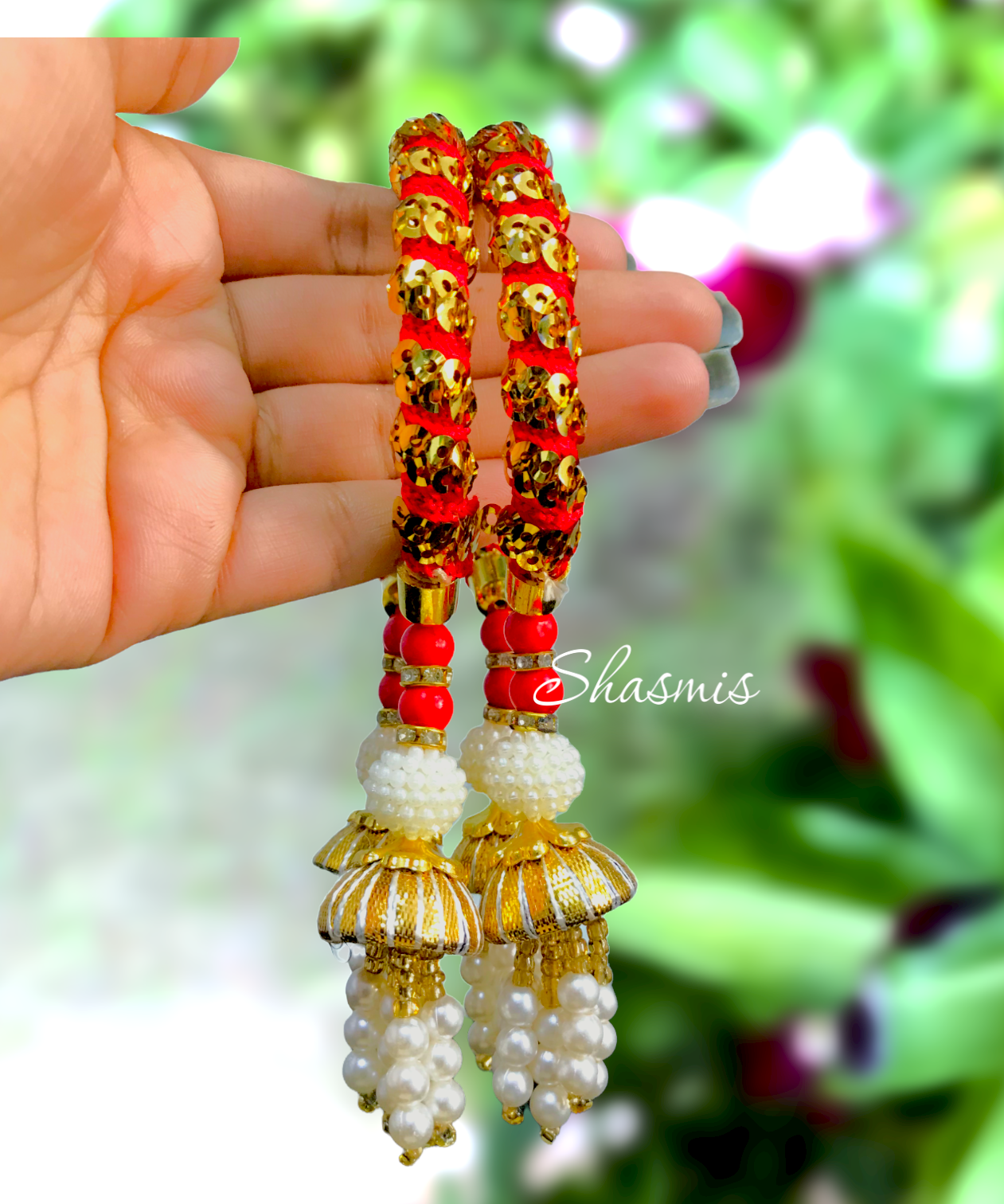 Golden Bangles With Hanging Pearls