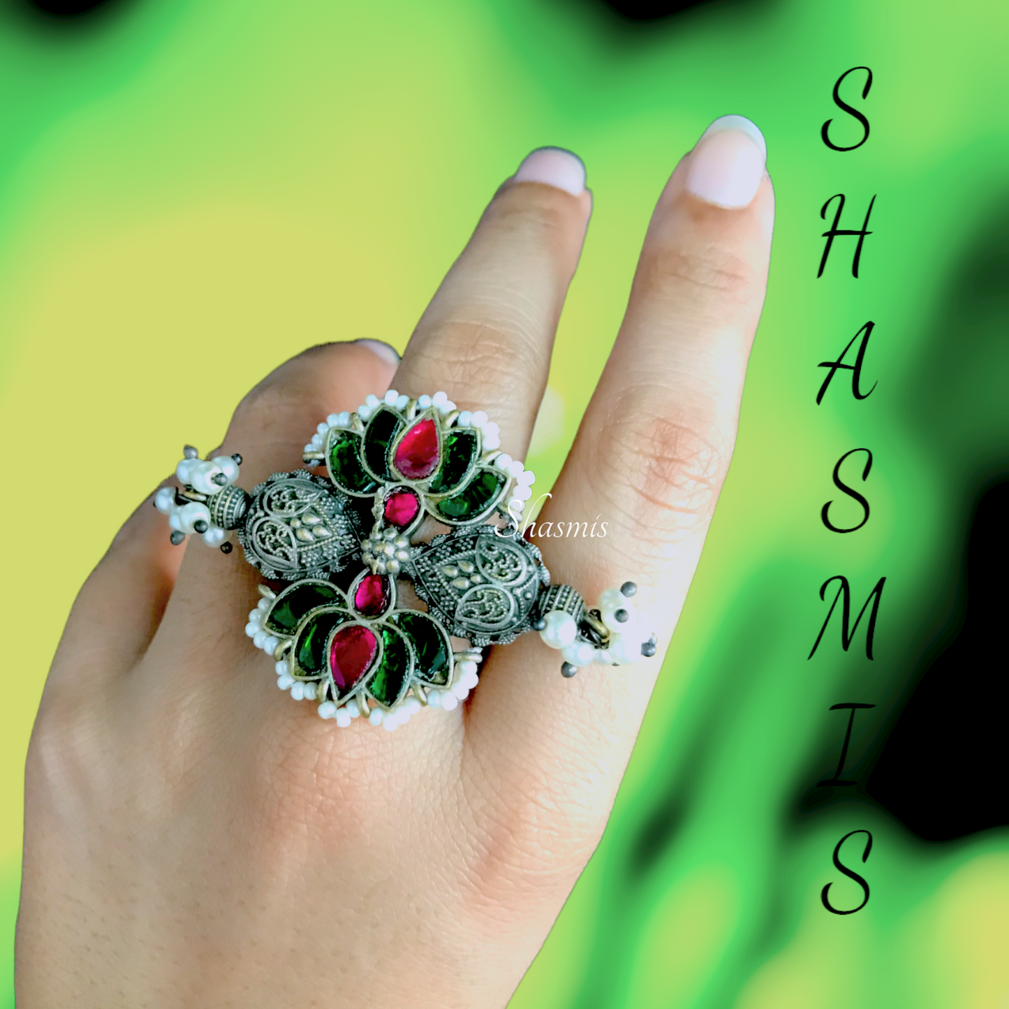 Lotus Design Oxidised Silver Ring