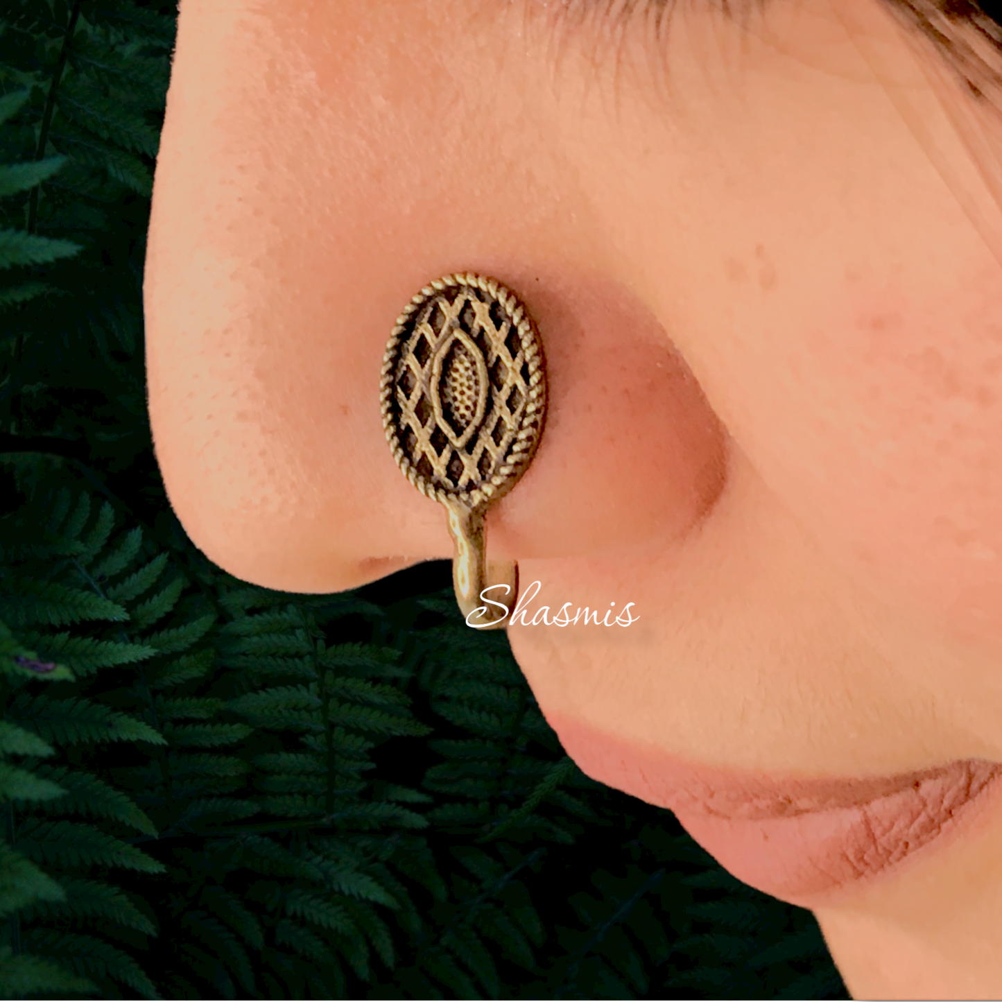 Oval Gold Plated Design Non-Pierced Nose Pin