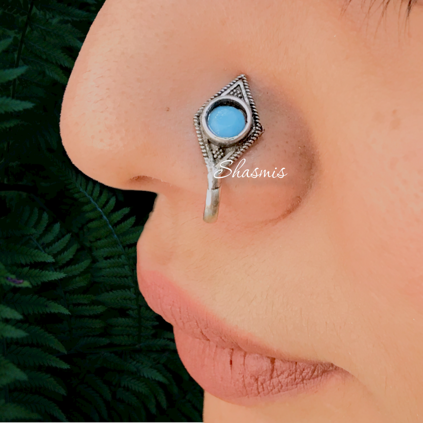 Sky Blue Stone Silver Non-Pierced Nose pin