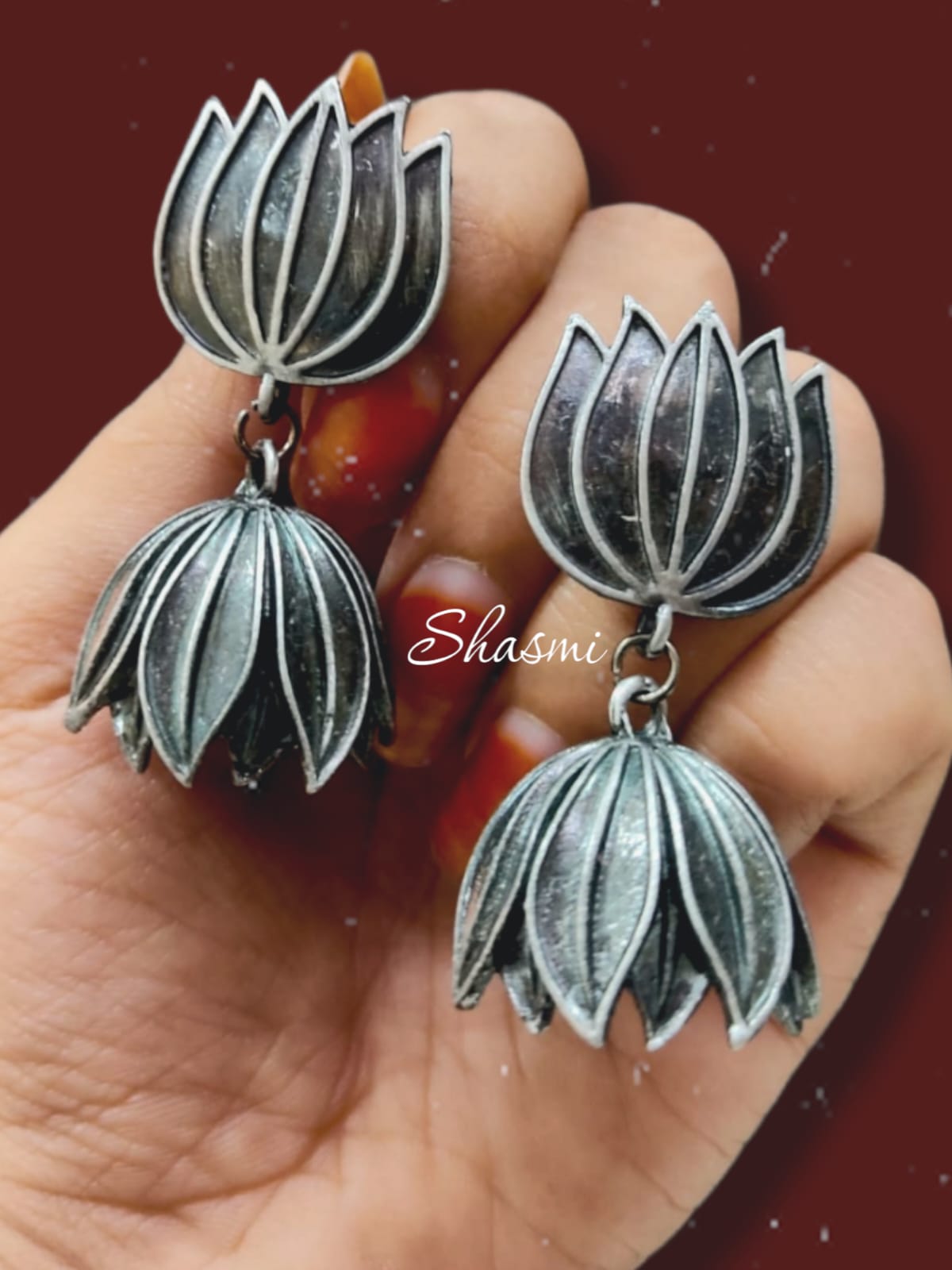 Silver Look a Like Lotus Jhumka