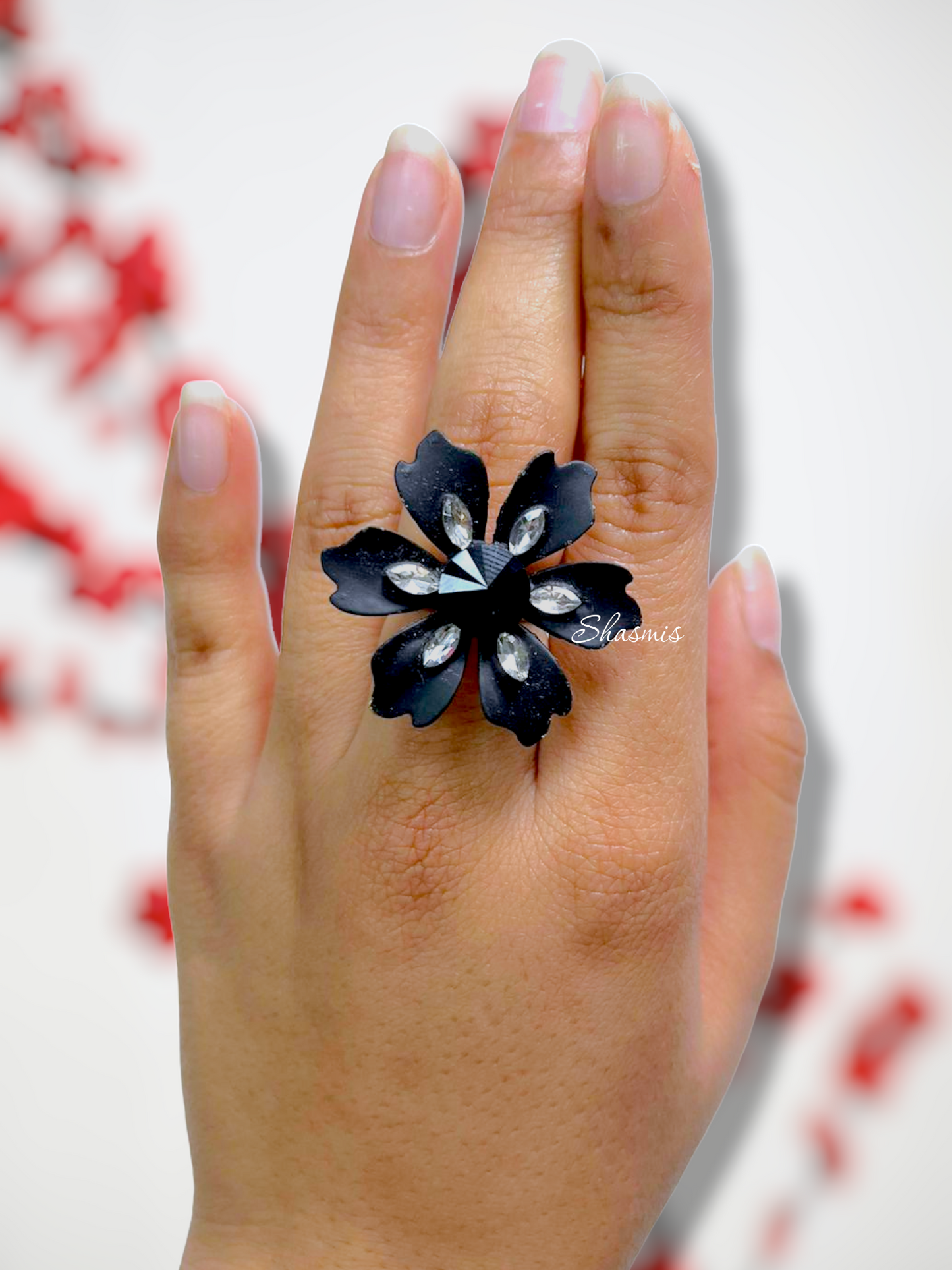 Black Color Flower Ring