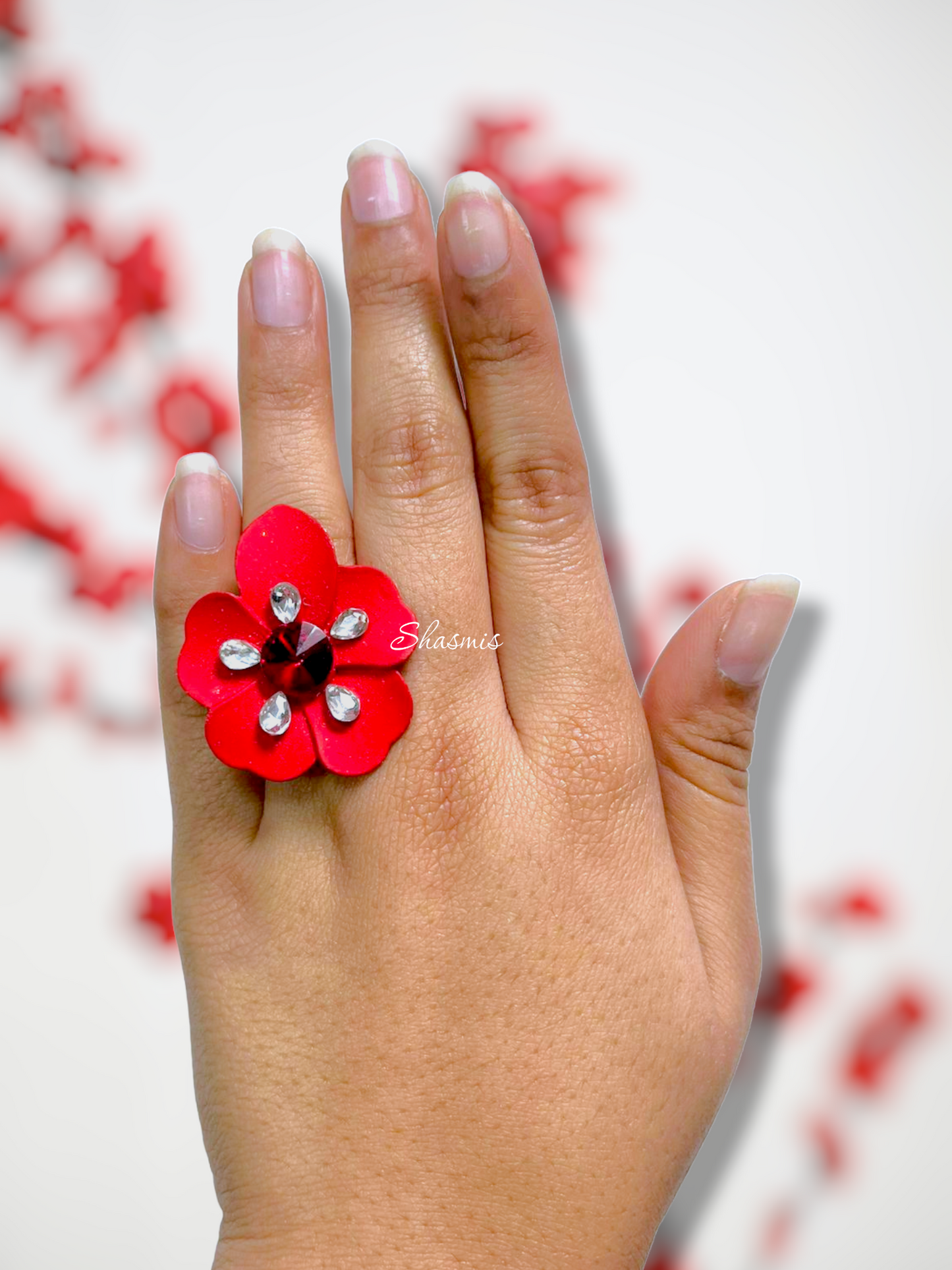Red Color Stone Flower Ring