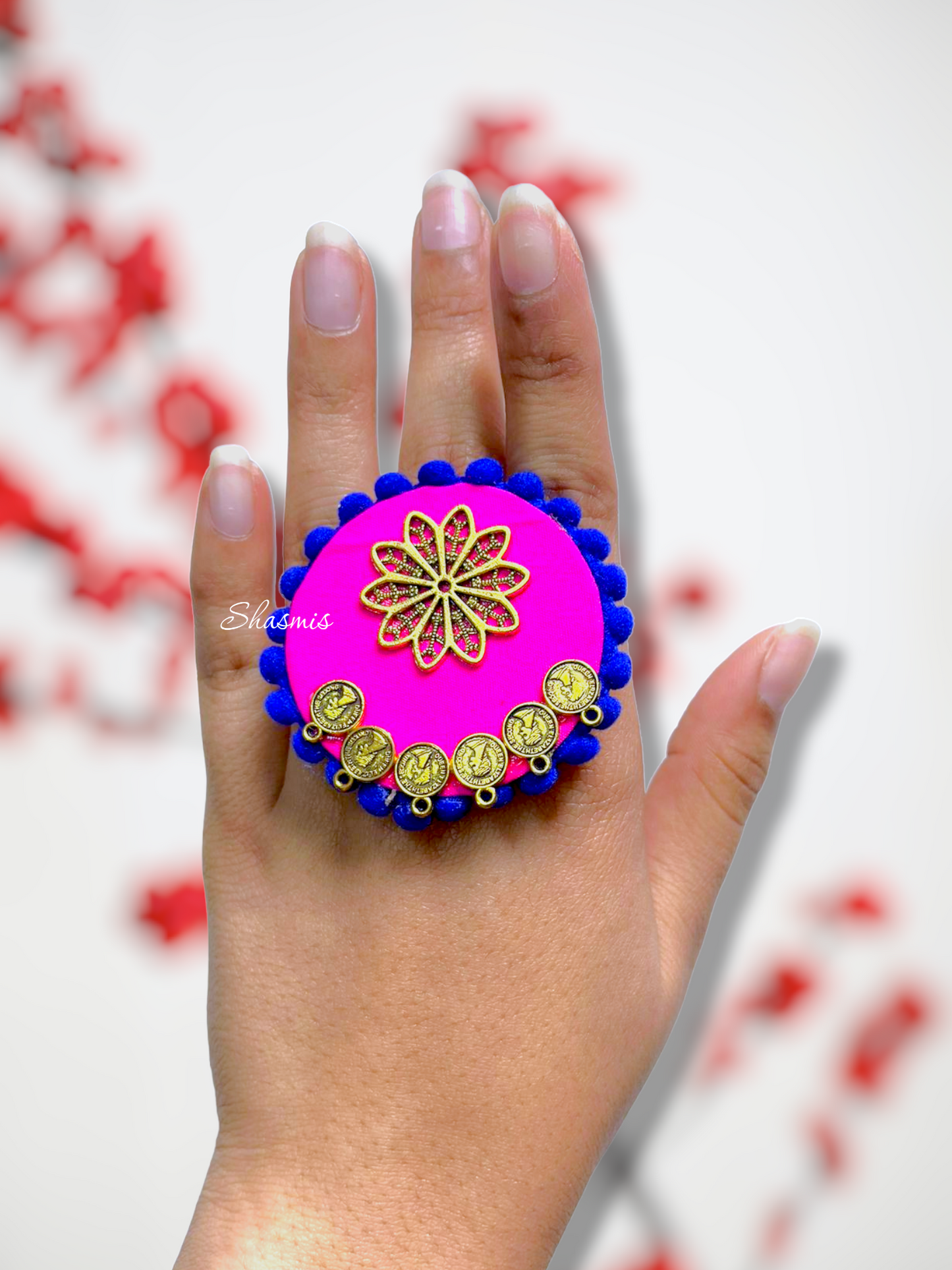 Blue and Pink Color Victoria Coins Ring