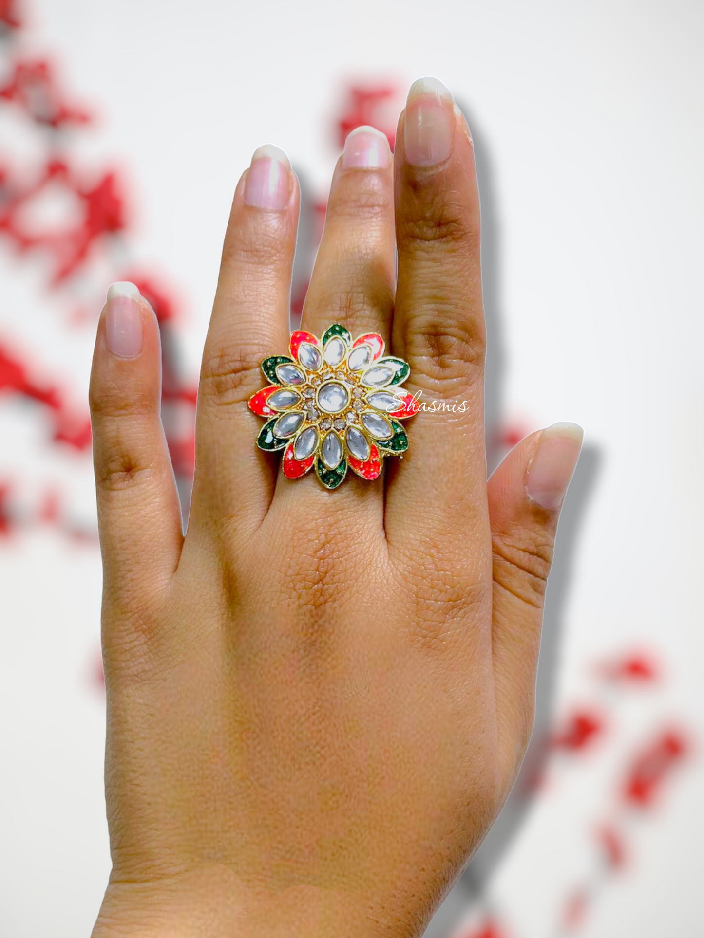 Green and Orange Color Stone Golden Polish Ring