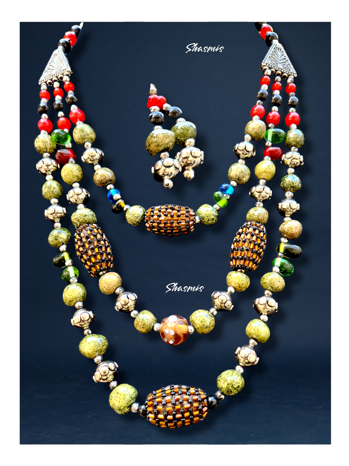 Brown Long Layer Beads Boho Fashionable Necklace With Earrings