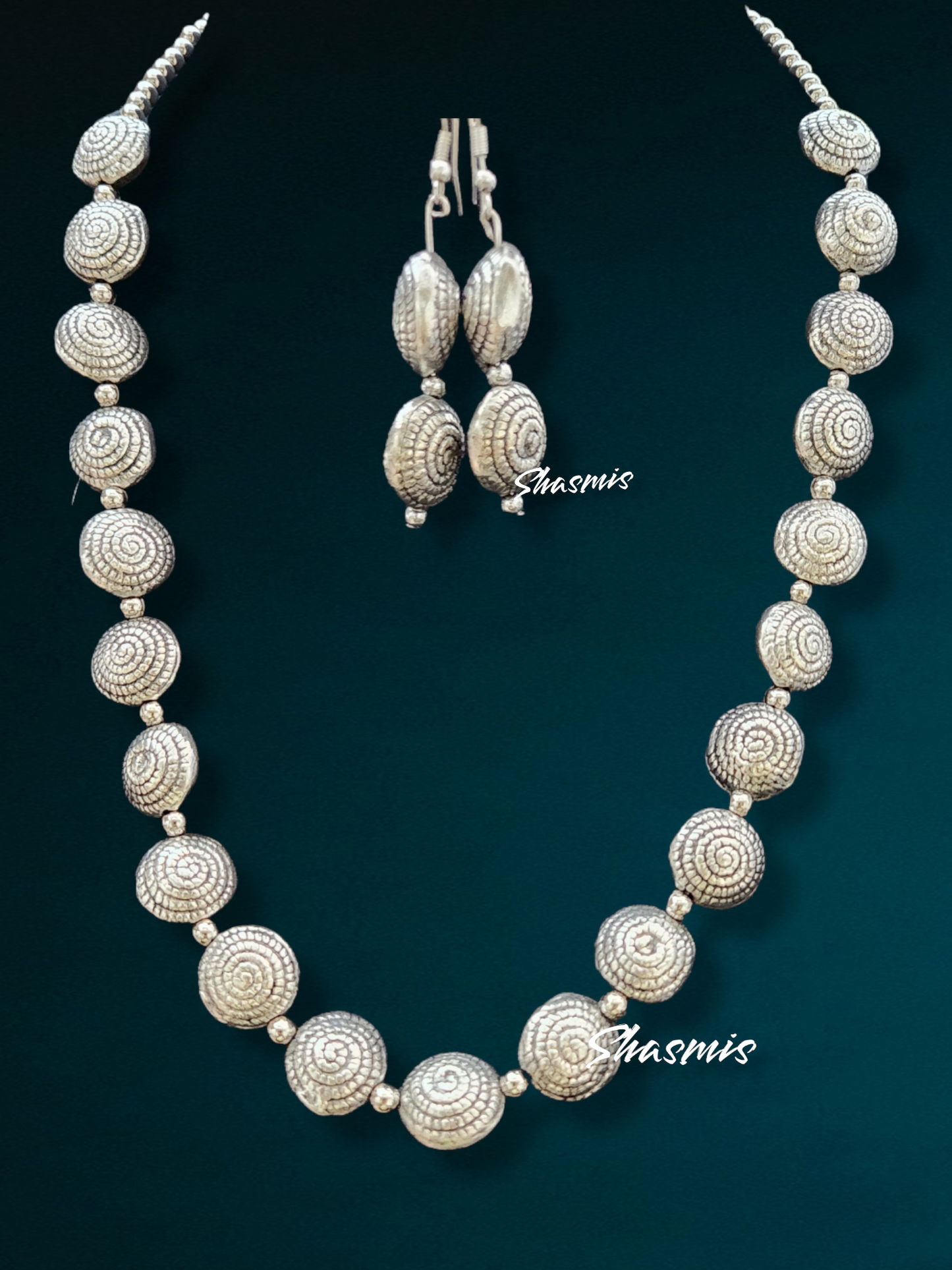 Silver Long Design Necklace With Earrings