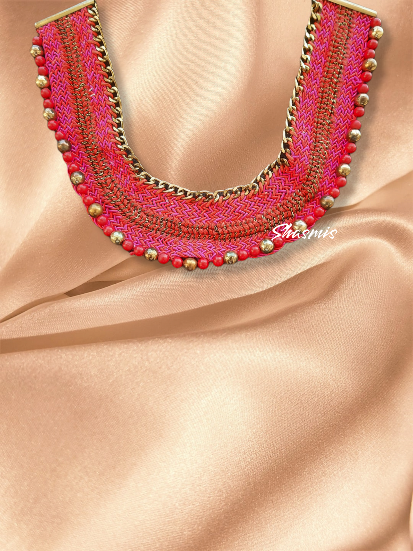 Pink Statement Neck Choker With Beads
