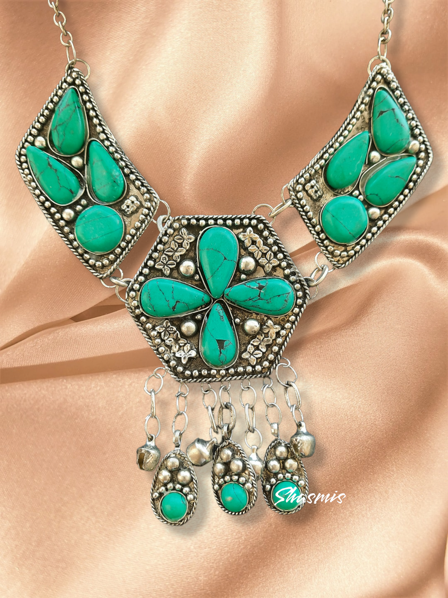 Turquoise Stone Silver Necklace