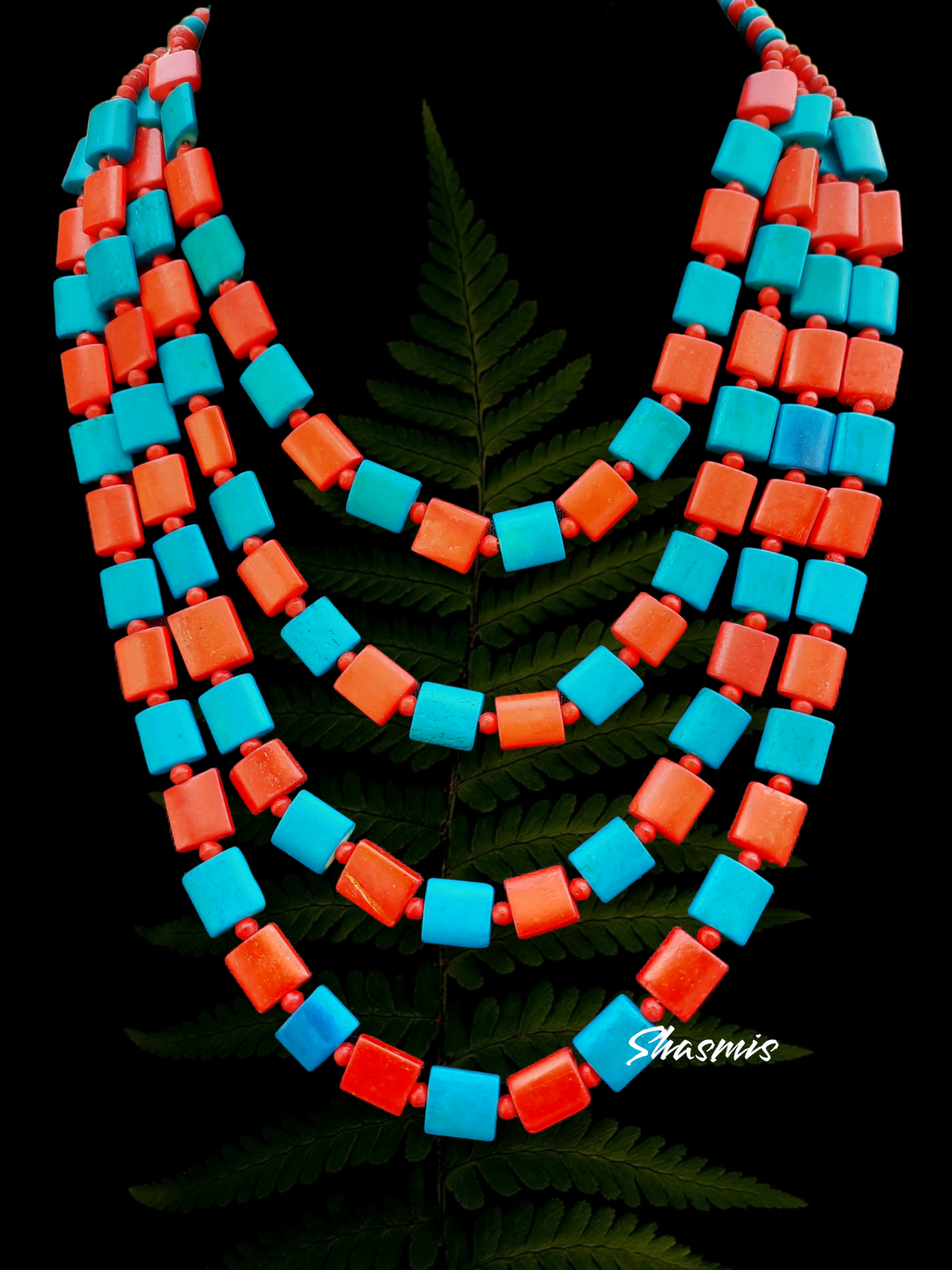 Long Layer Red and Blue Tibetan Necklace