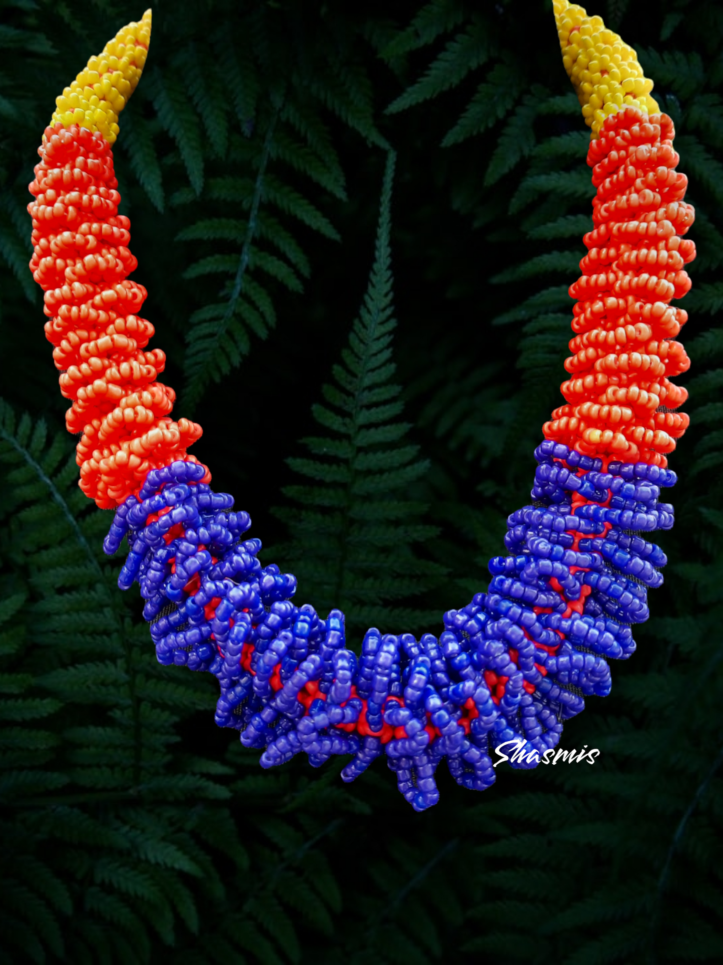 Small Blue, Red and Yellow Beads Necklace