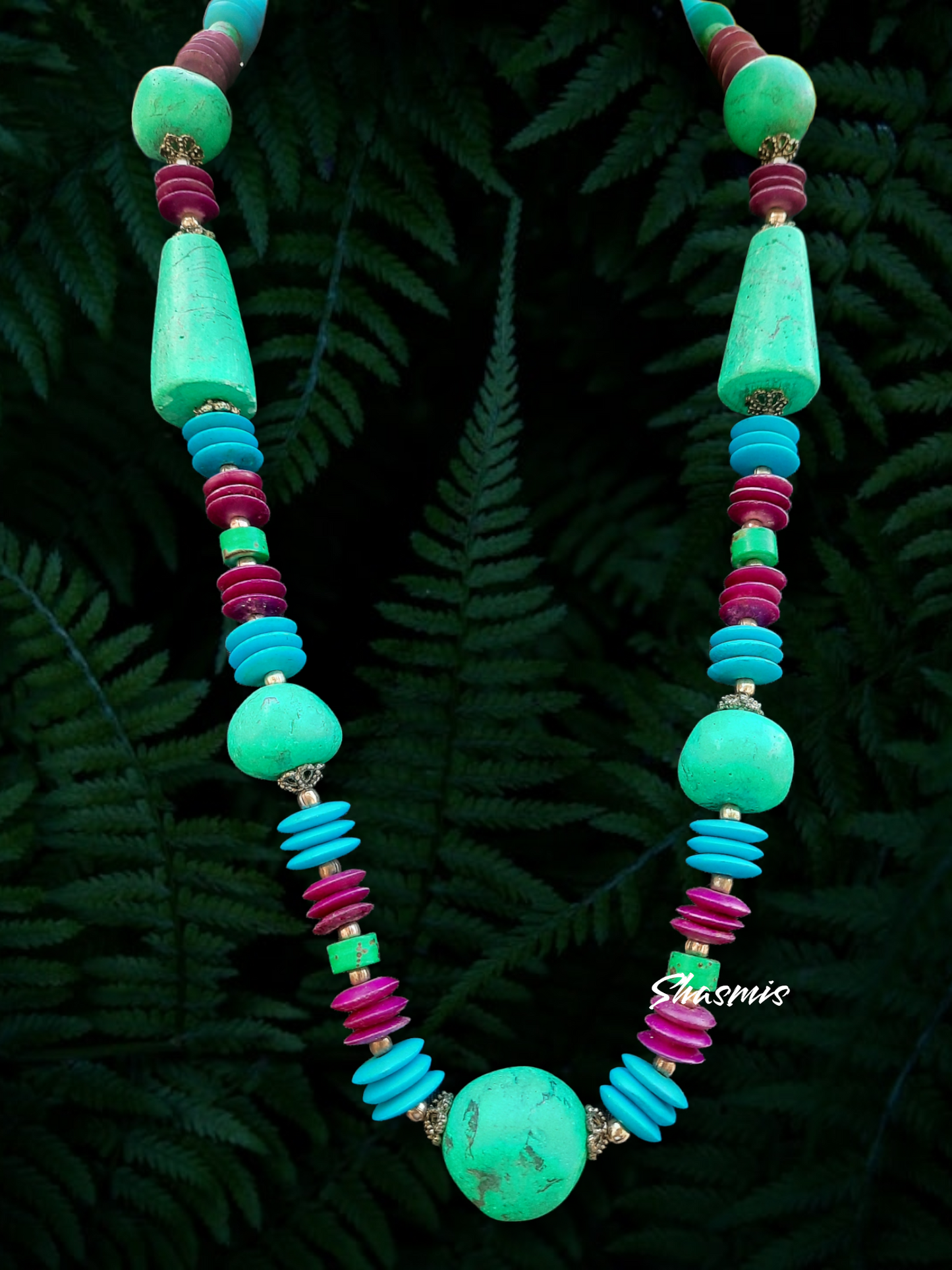 Turquoise Beads And Purple Beads Long Boho Necklace